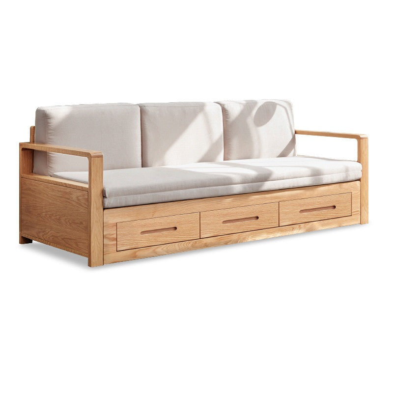 Oak Solid Wood Folding Storage Sofa Bed - Convertible Guest Bed & Space-Saving Furniture for Small Apartments, Living Rooms & Dorm Rooms