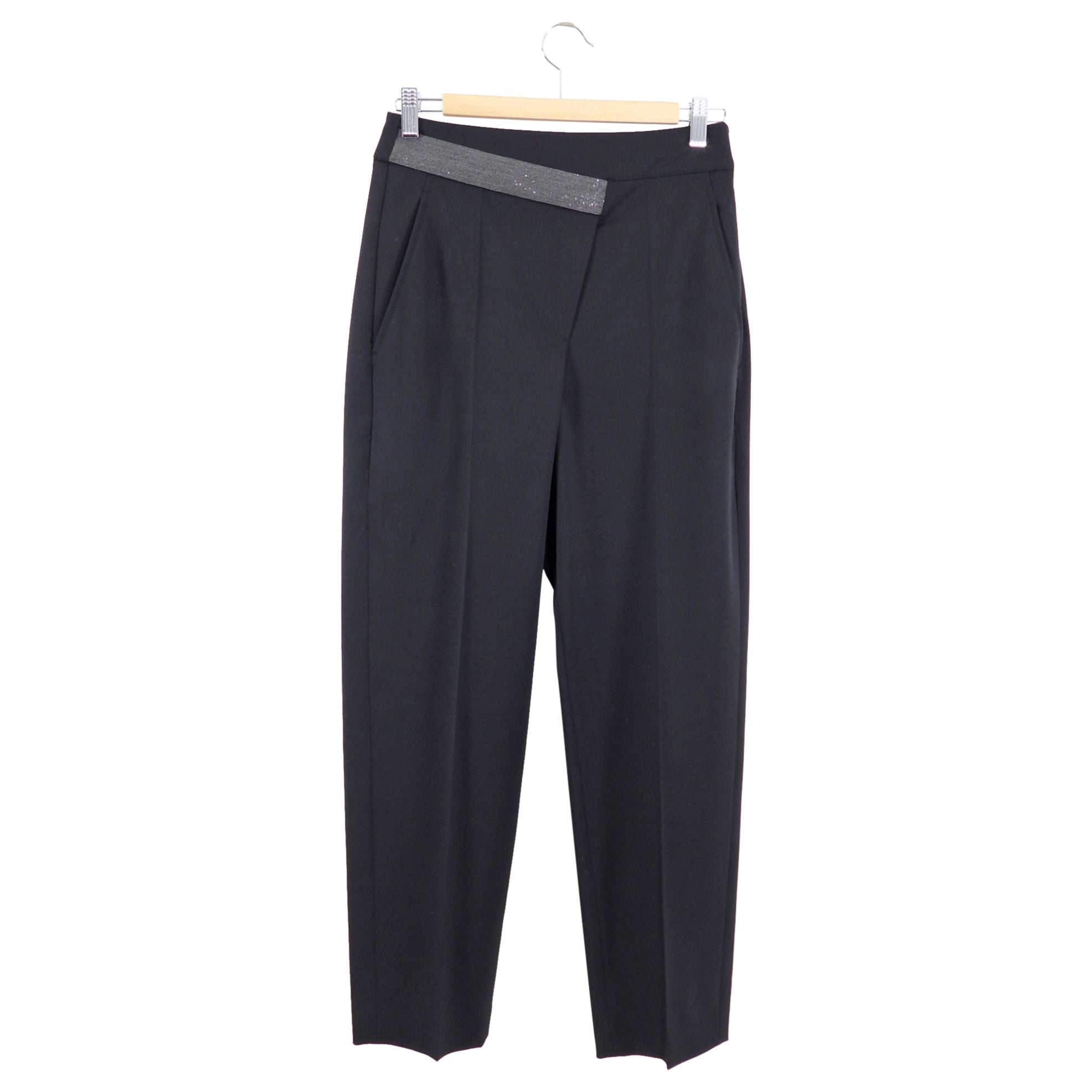 Brunello High Waist Asymmetrical Monili Design Black Women's Pants IT40 / US Size 4 - Perfect for Office Wear, Evening Events & Fashionable Outfits