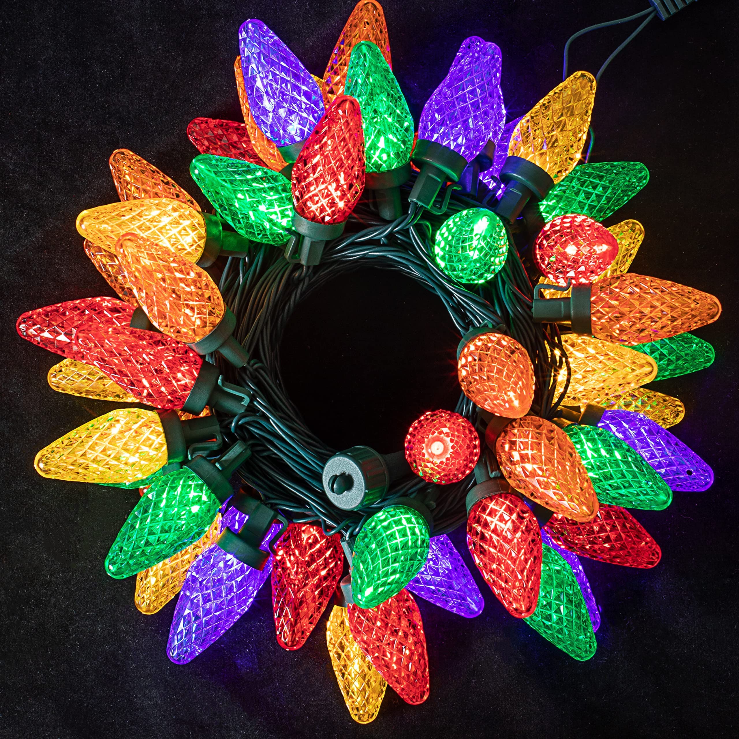100 LED C9 Christmas String Lights - 16.4ft Multicolor Fairy Lights with 4ft Green Wire for Indoor & Outdoor Holiday Decor - Perfect for Christmas Trees, Weddings, Parties & Bedroom Decorations