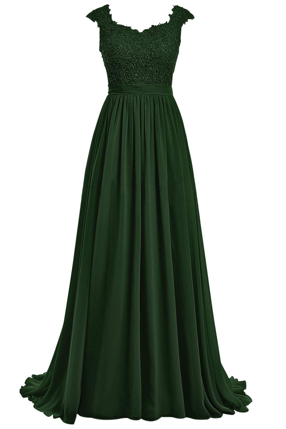 Elegant V-Neck Lace Bridesmaid Dresses | Long Chiffon Prom & Evening Gowns with Cap Sleeves - Perfect for Weddings, Formal Events & Special Occasions