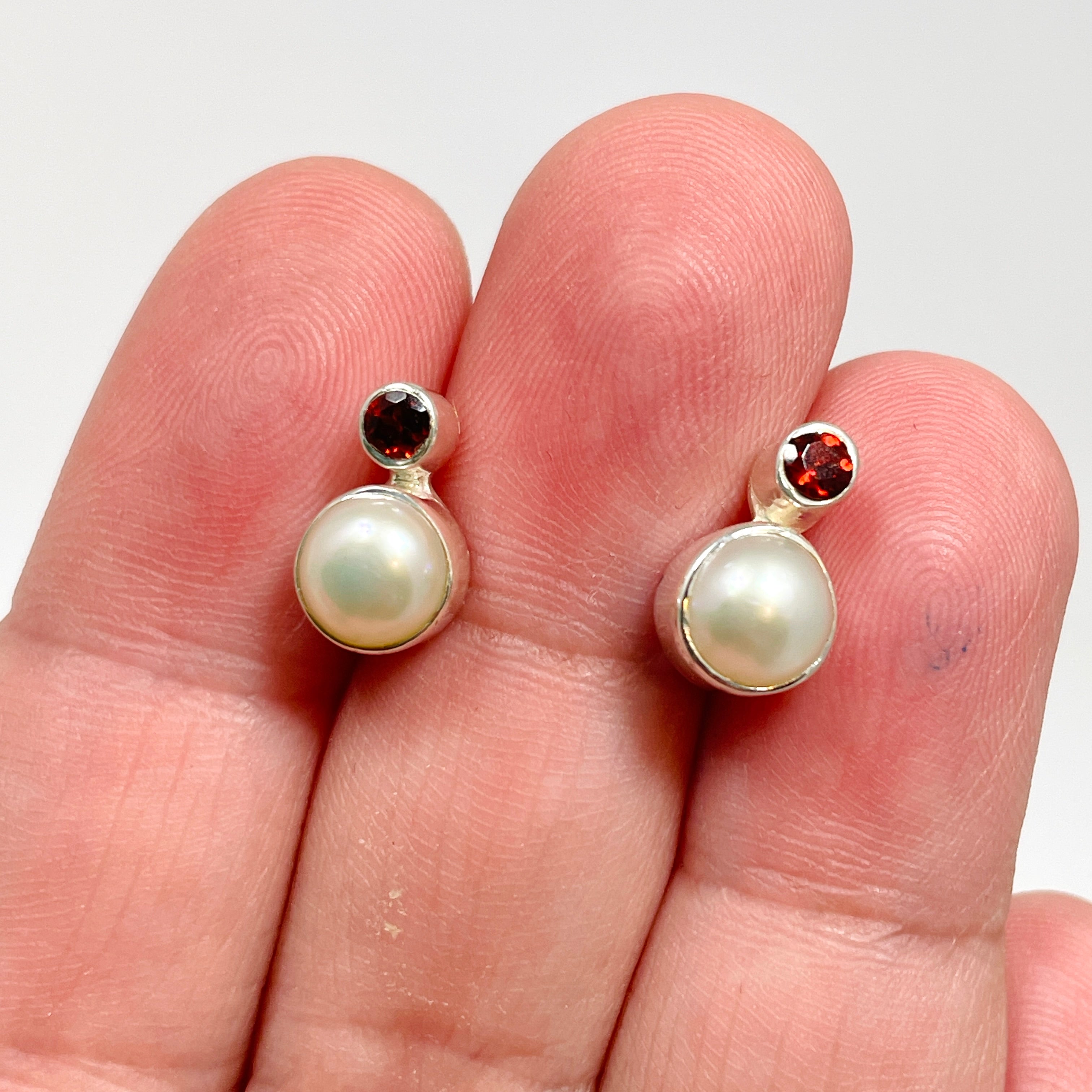 Pearl and Garnet Stud Earrings S259 GAR - Elegant Jewelry for Women, Perfect for Weddings, Parties & Special Occasions