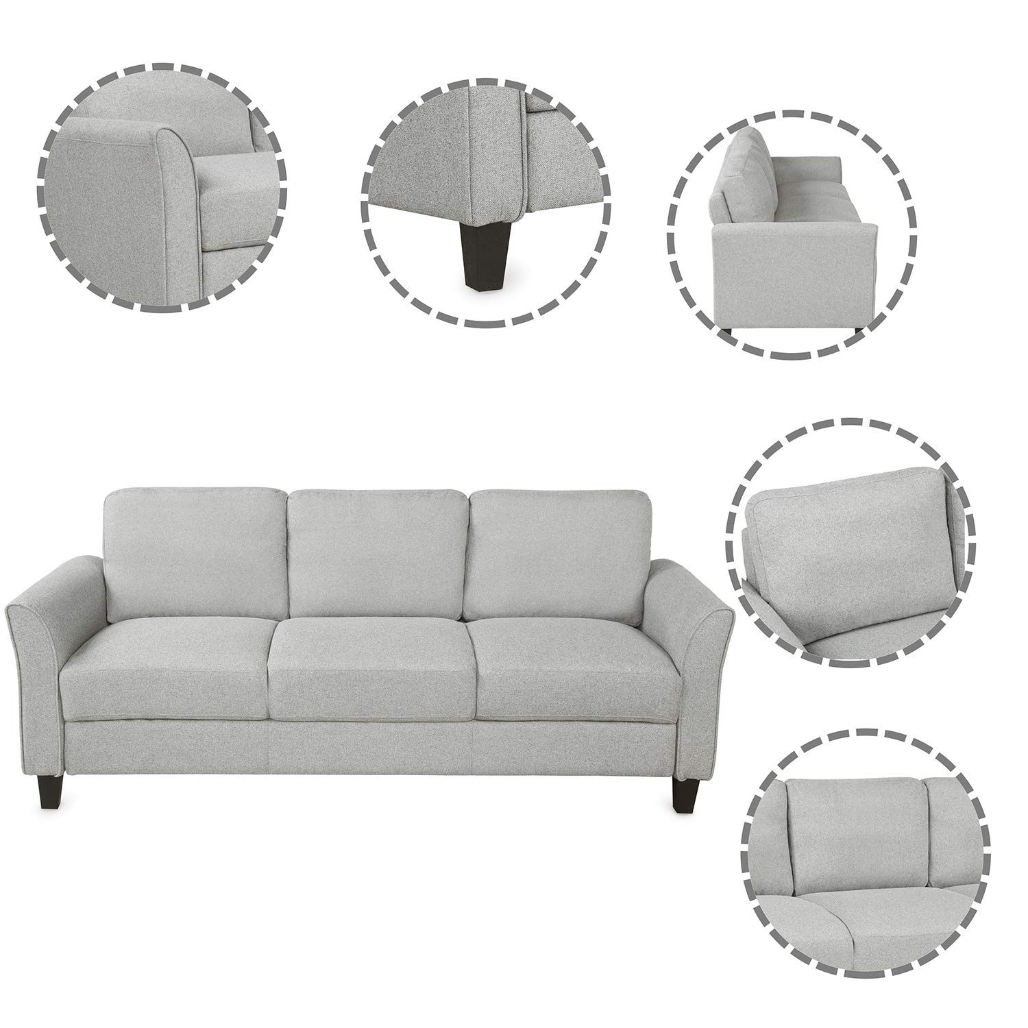 Merax 3-Seat Upholstered Sofa - Modern Linen Fabric Couch for Living Room | Comfortable Lounge Furniture for Home, Apartment & Office Waiting Area