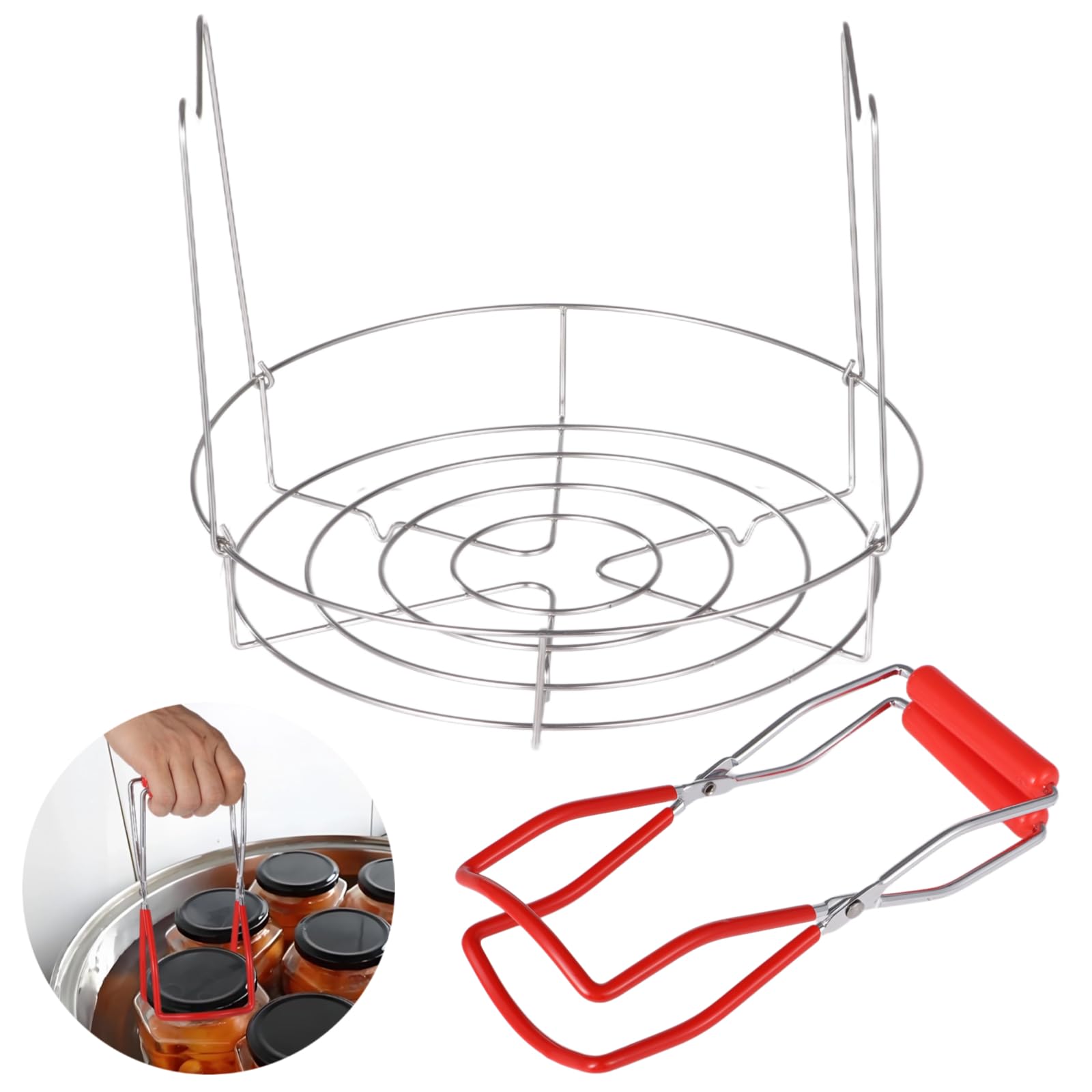 Stainless Steel Canning Rack Jar Lifter - 11.3 Inches Canning Tool with Tong for Wide Mouth & Regular Mason Jars, Ball Jars | Perfect for Water Bath Canning, Preserving Fruits, Vegetables & Homemade Jams