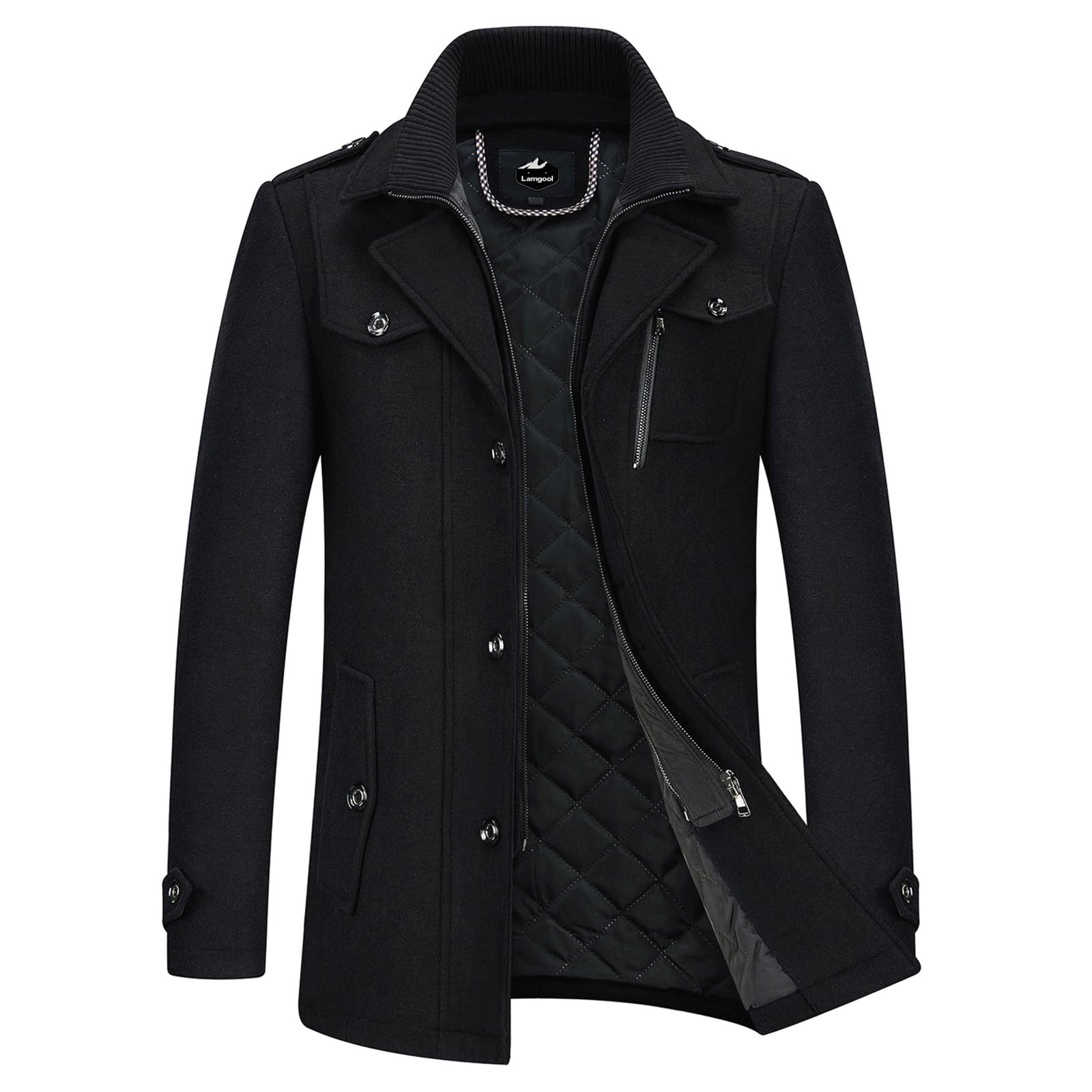 Lamgool Men's Winter Wool Blend Coat - Casual & Business Single Breasted Peacoat Jacket for Cold Weather | Office Wear & Outdoor Winter Fashion