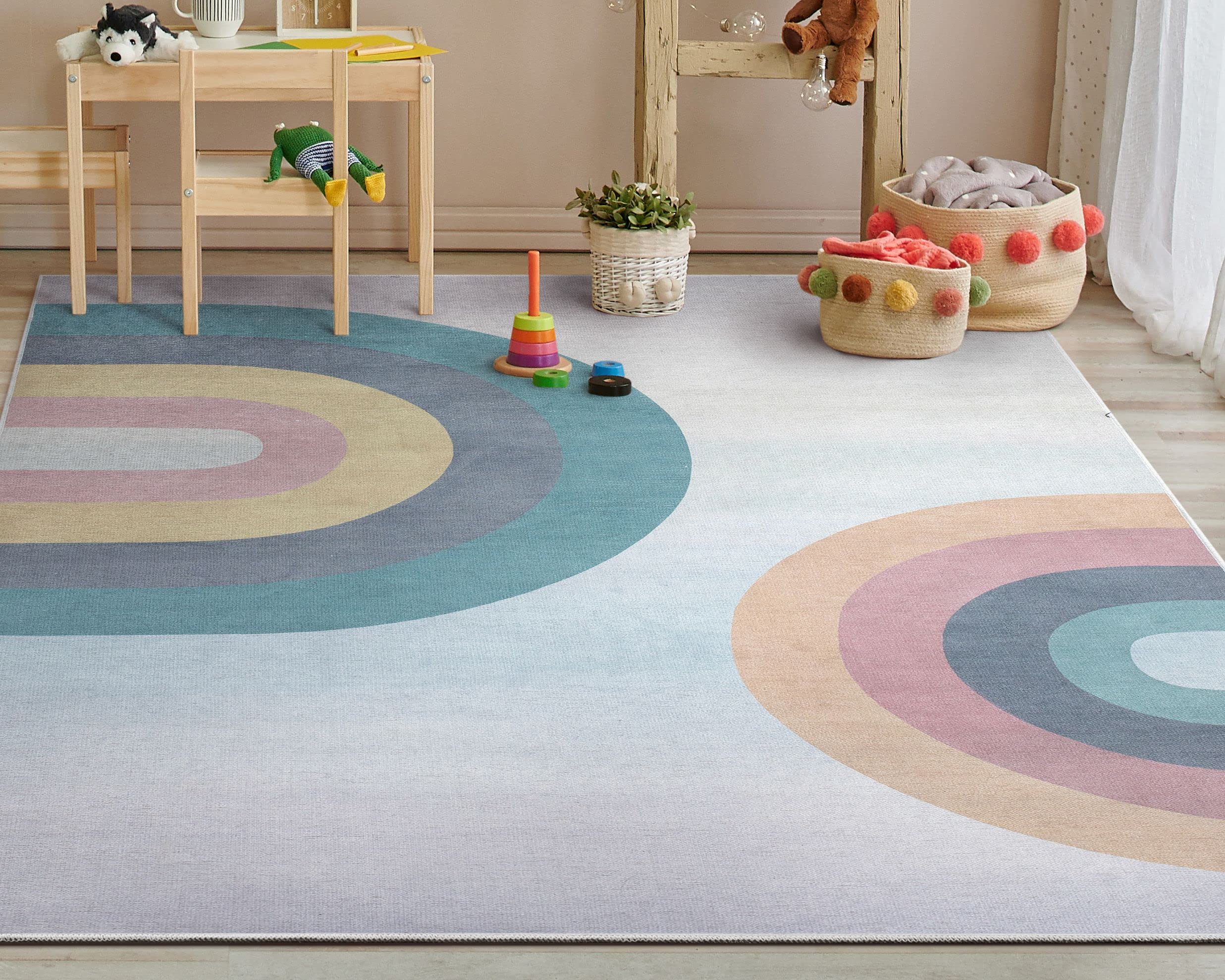 Well Woven Kids Kaleidoscope Rainbow Rug - 6' x 9' Soft Pastel Multicolor Playroom Rug for Nursery, Bedroom & Play Area - Non-Slip & Machine Washable