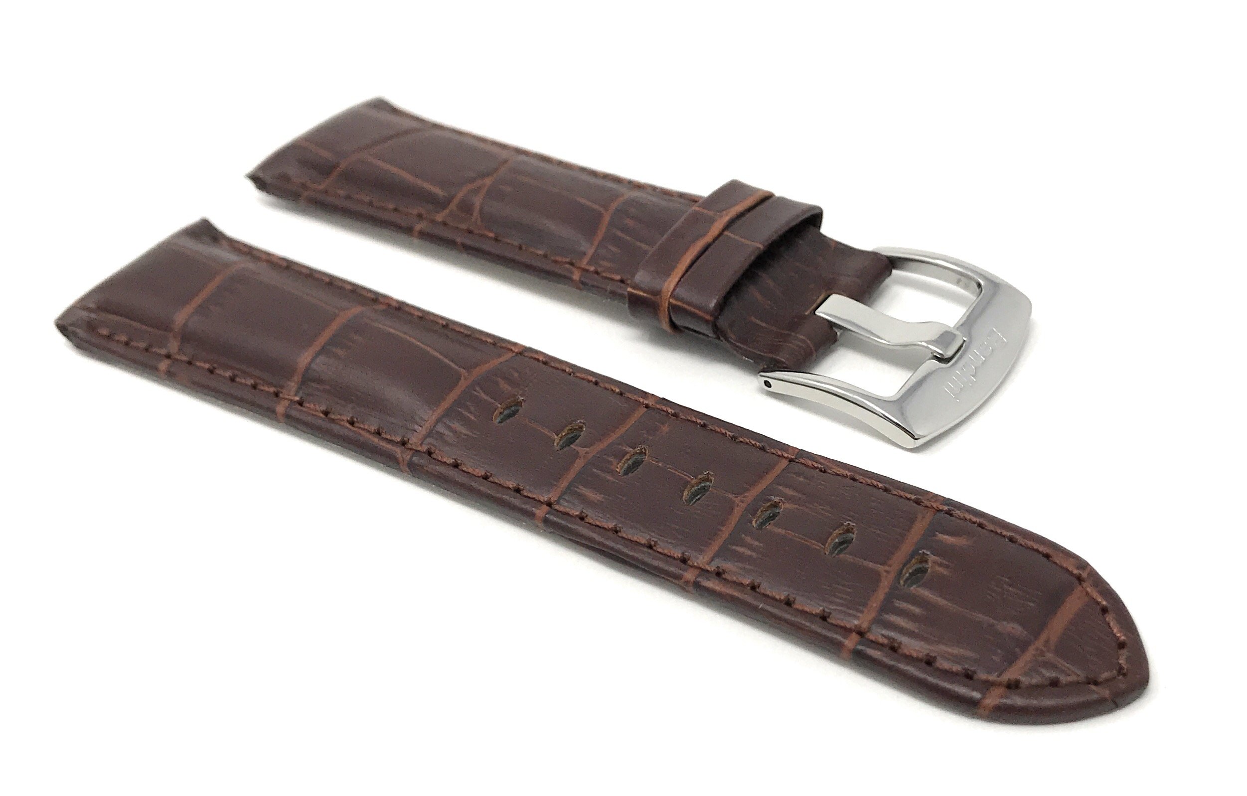 18mm Alligator Leather Watch Band for Men - Brown Strap for Classic & Smart Watches - Office & Casual Wear