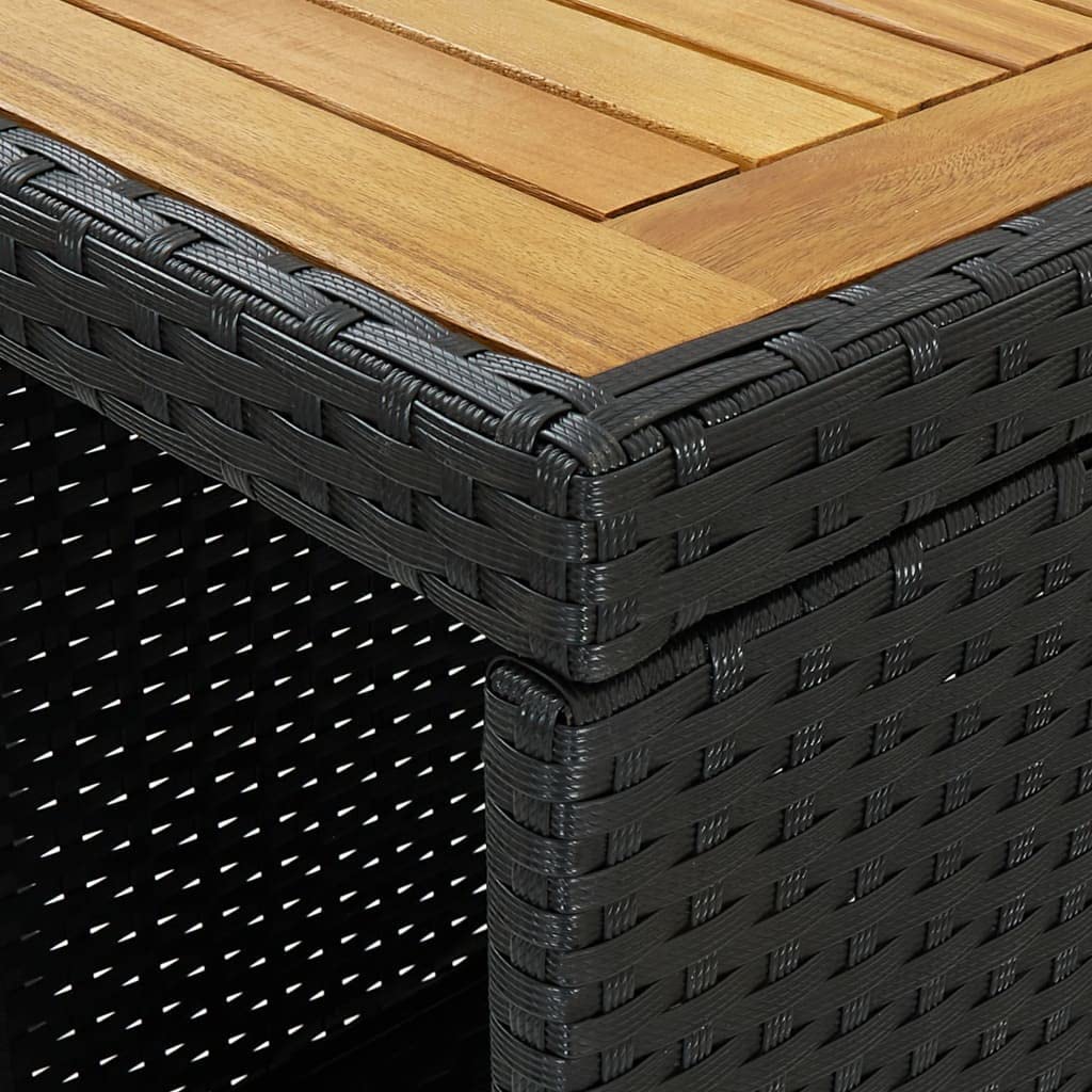 Modern Bar Table with Storage Shelf - PE Woven Rattan & Steel Frame - Acacia Wood Countertop - Perfect for Home Bar, Patio, Restaurant & Pub - Black - 47.2