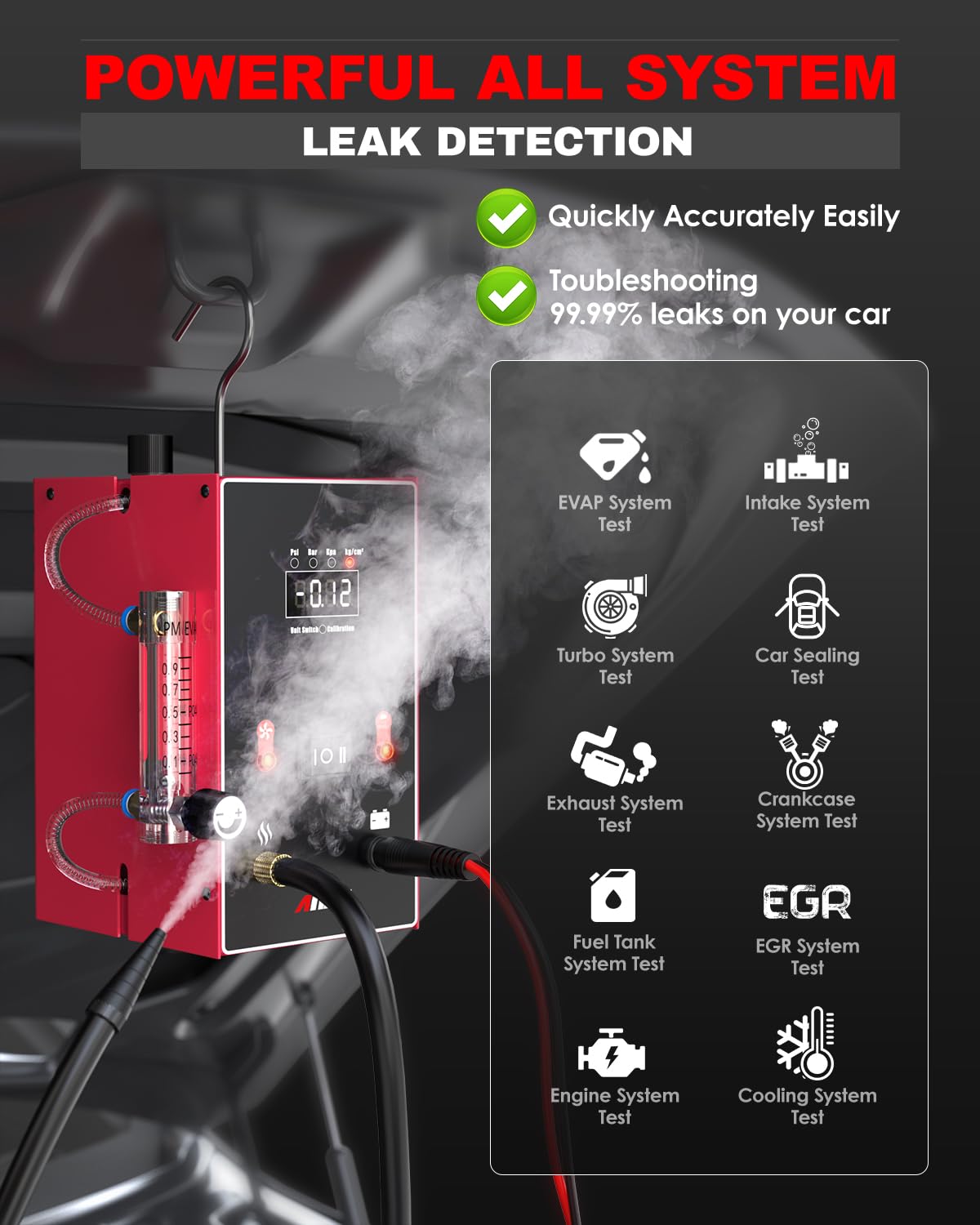 ANCEL L300 Automotive EVAP Smoke Machine Leak Tester with Digital Pressure Gauge & Flow Meter - Built-in Air Pump, Odorless Vacuum Smoke Detector for Car AC System, Fuel Tank, and Exhaust Leak Detection