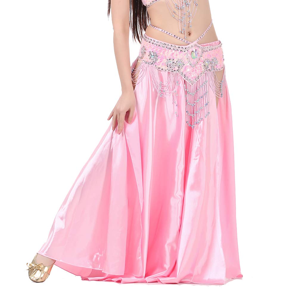 37.8 Inch Double Forktailed Split Satin Belly Dance Skirt - Long Flowing Performance Skirt (No Belt Included) - Perfect for Professional Dancers, Stage Performances & Costume Parties