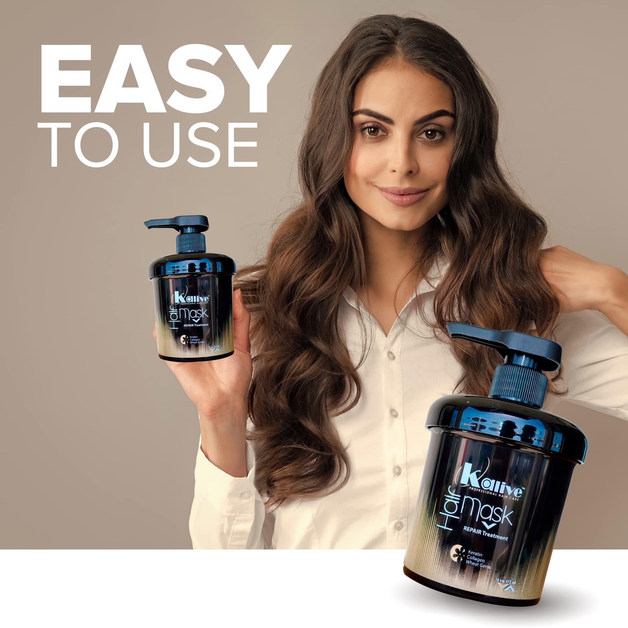 KALIVE Deep Hydrating & Repairing Hair Mask with Keratin, Collagen & Wheat Germ - 8 oz Hair Treatment for Dry, Damaged Hair - Perfect for Salon-Quality At-Home Hair Care & Post-Color Treatment