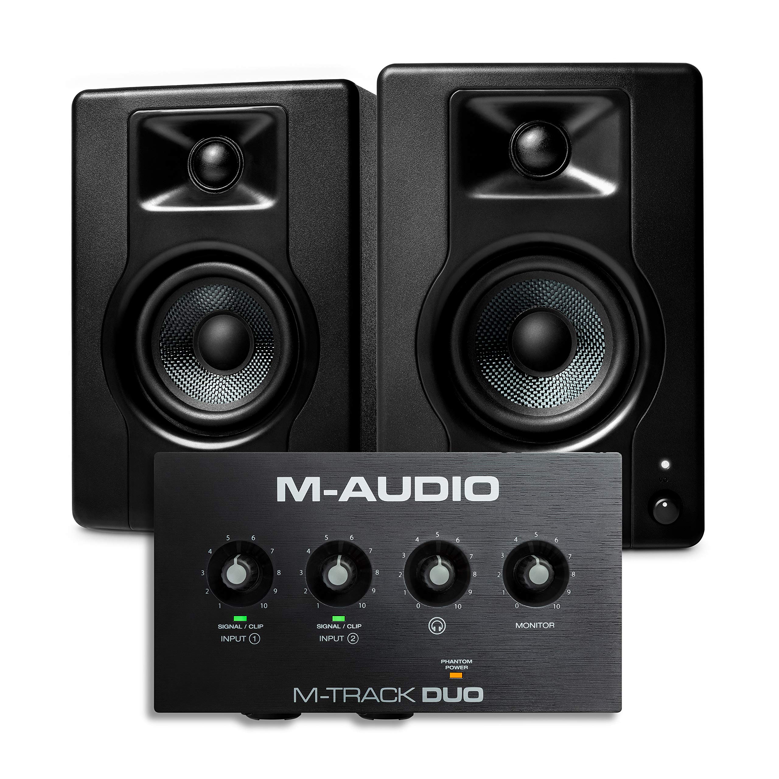 M-Audio M-Track Duo USB Audio Interface & BX4 120W Studio Monitors Bundle – Professional Recording, Streaming, Podcasting Kit with Software Suite for Home Studios & Content Creators