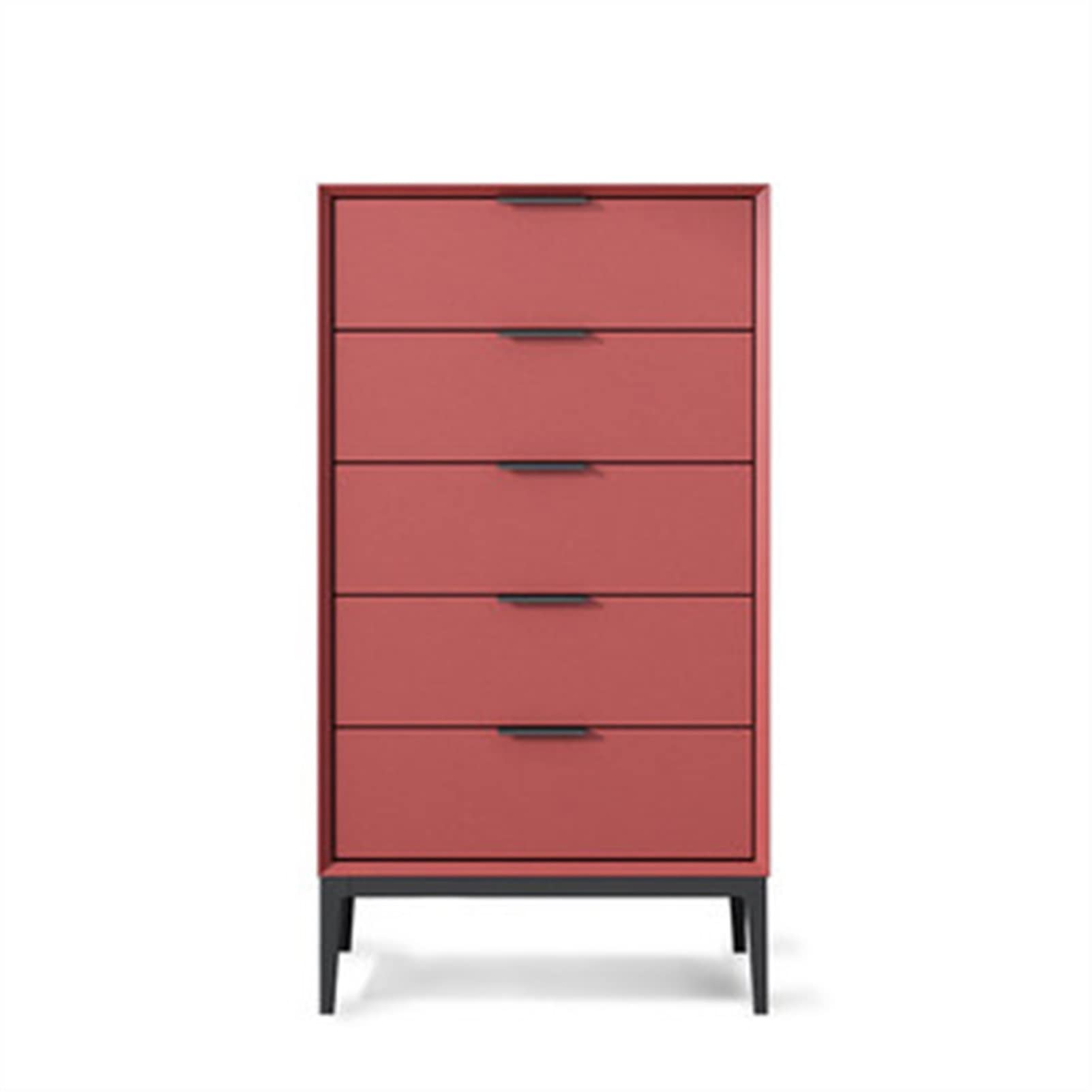Red 5-Drawer Storage Cabinet - Bedroom Dresser, Living Room Organizer, Entryway Storage | Modern & Decorative Furniture for Home & Office Use