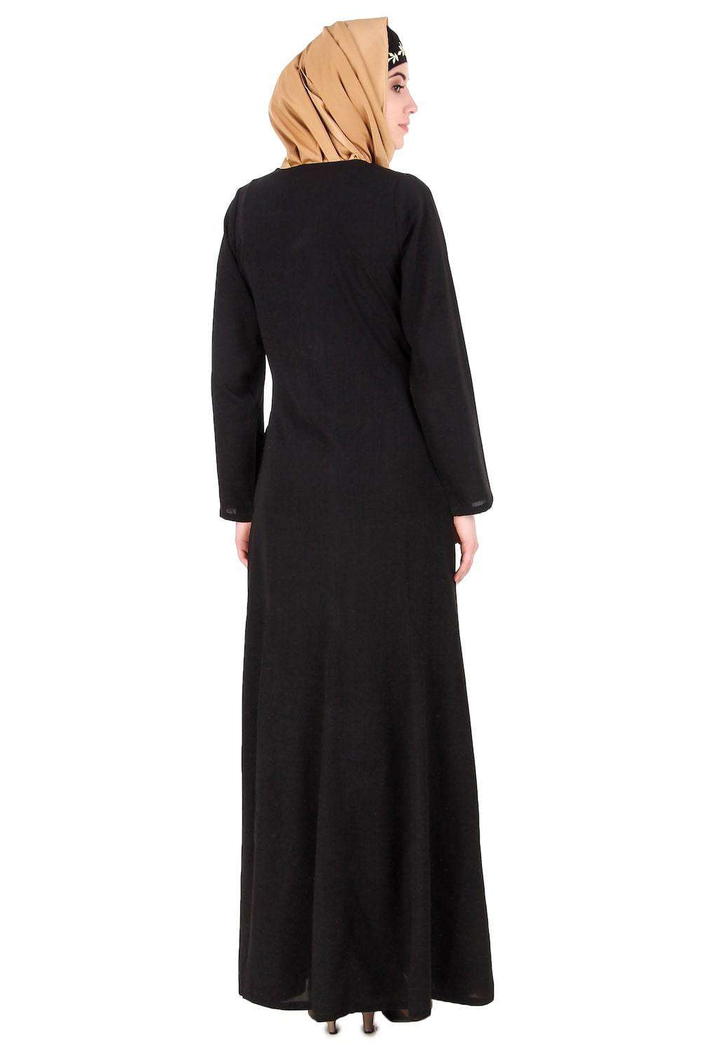 Elegant Black Nida Leaf Embroidered Abaya Dress - Islamic Modest Prayer Dress for Women - Perfect for Eid, Ramadan & Special Occasions