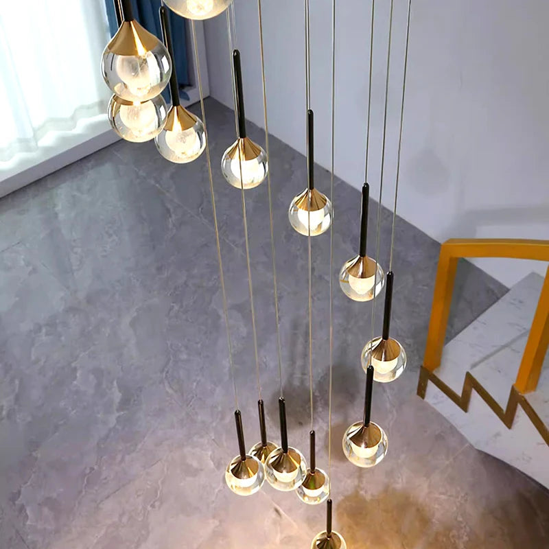 Modern Crystal Stairway Chandelier Ceiling Light - Elegant Lighting Fixture for Staircases, Hallways & Entryways | Dimmable LED Chandelier for Home Decor & Luxury Interiors