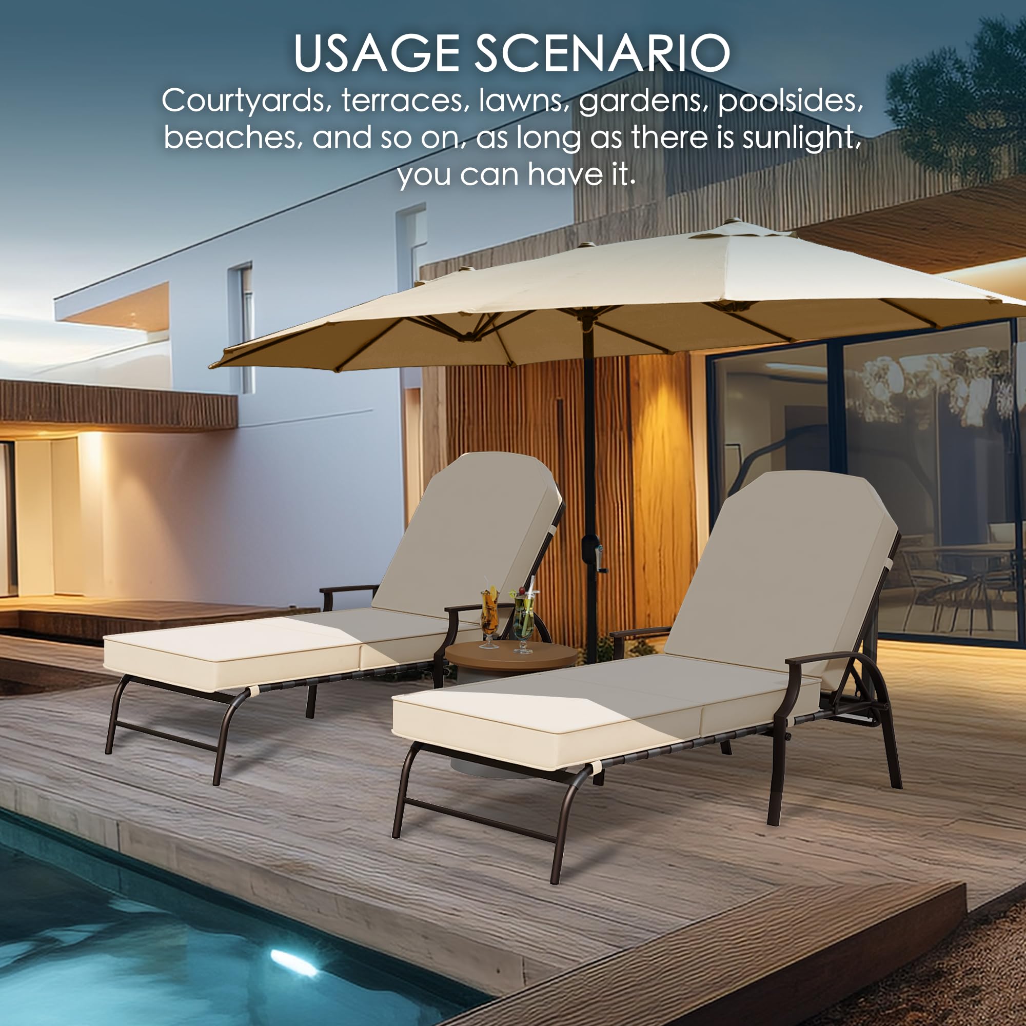 Kozyard Maya Chaise Lounge - Outdoor Patio Recliner Chair with Cushion, Comfortable Adjustable Sun Lounger for Poolside, Backyard, Beach & Garden Relaxation (Tan) - Weather-Resistant & Durable