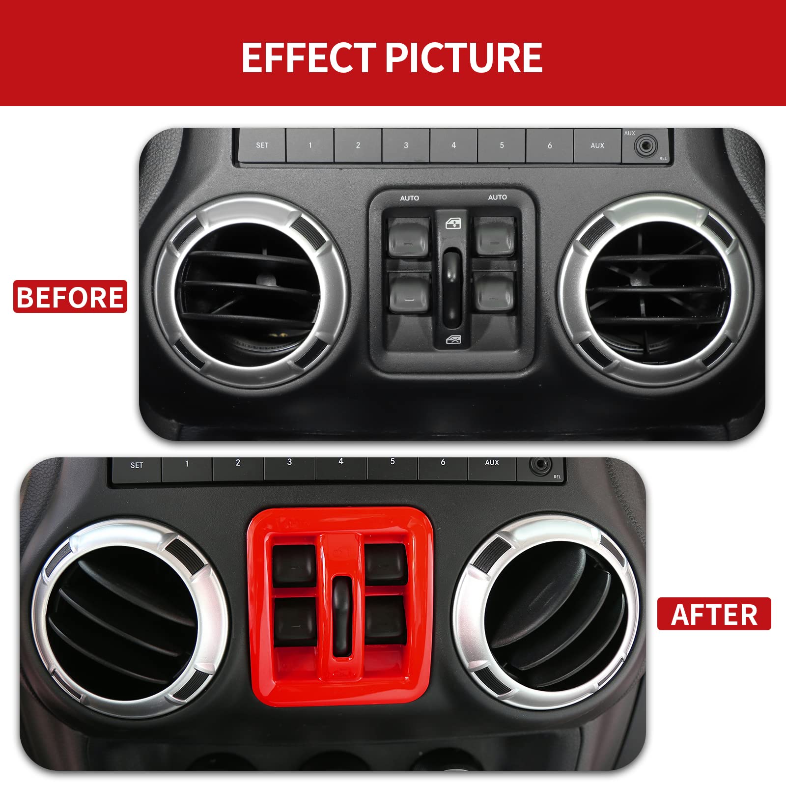 Jeep Wrangler JK JKU Dashboard Window Switch Button Cover Trim 2011-2017 - Red Interior Accessories for 4 Door Unlimited | Perfect for Off-Roading & Customization