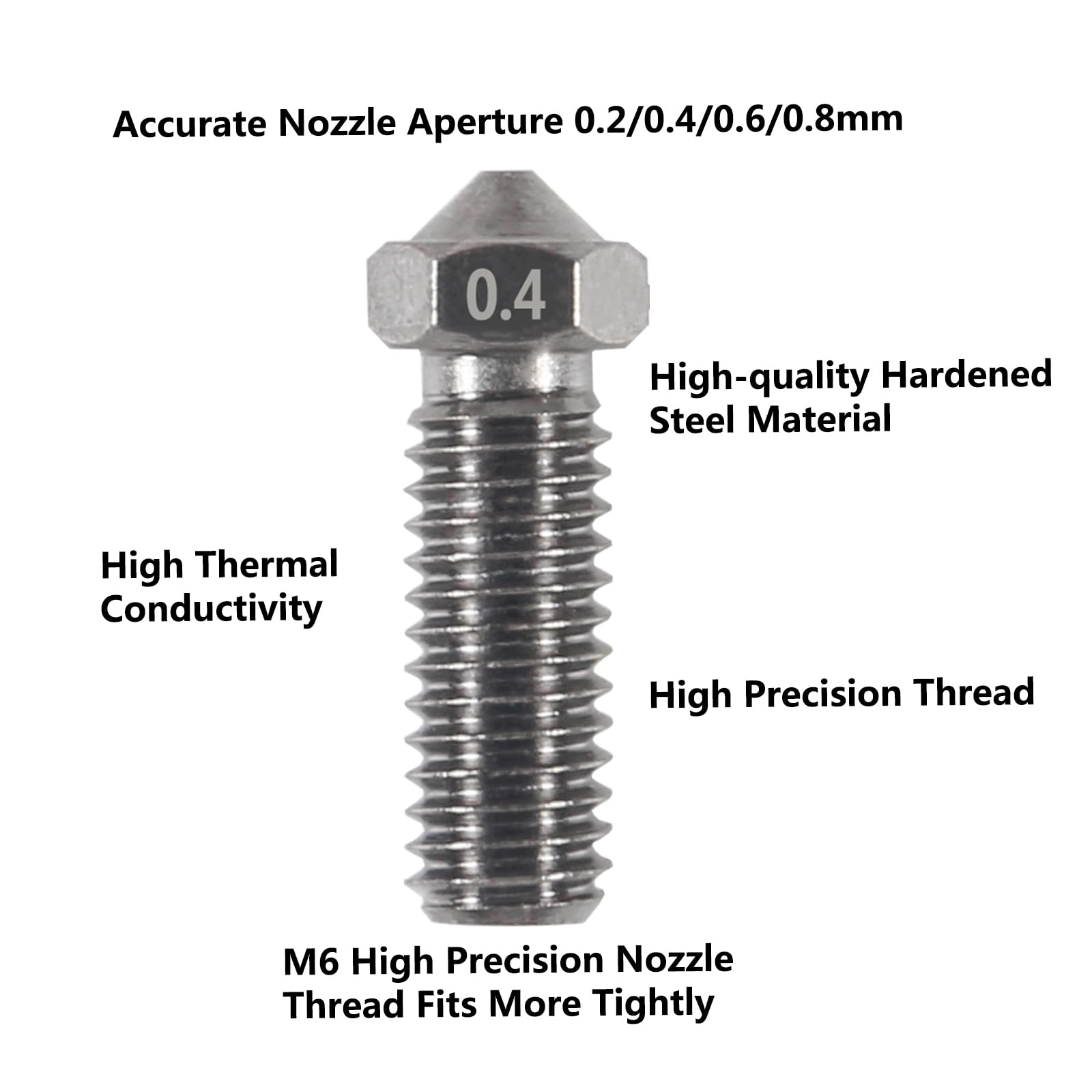 10PCS Hardened Steel 3D Printer Nozzles 0.8mm Volcano Style - M6 Thread for 1.75mm Filament - Compatible with Volcano Heater Block & J-Head Hotend - Perfect for High-Temperature Printing & Fast Extrusion