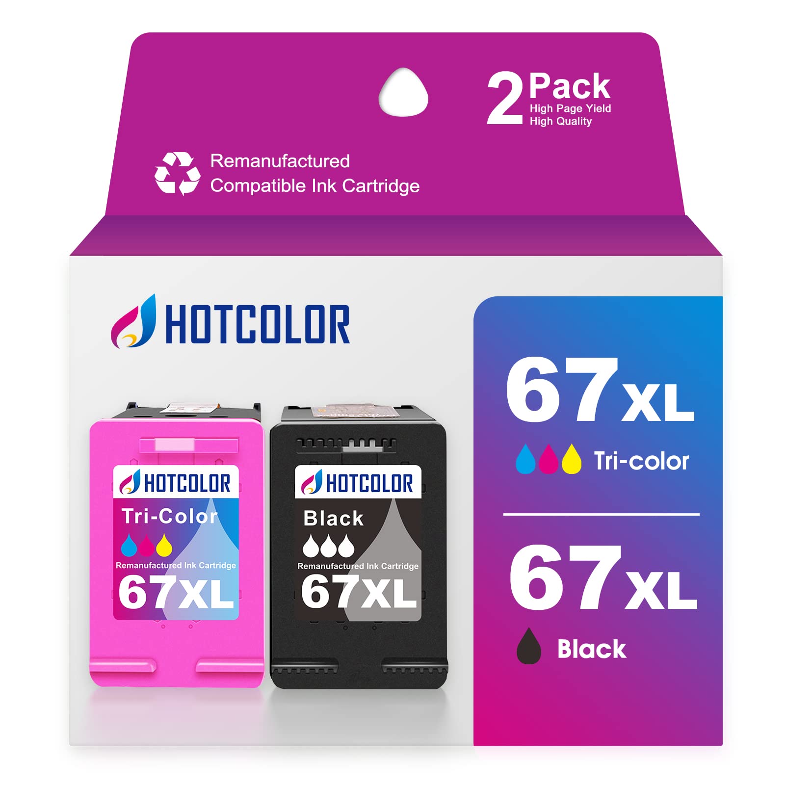 HP 67XL Ink Cartridge Replacement - Black & Color Combo Pack (2-Pack) for HP Envy 6055e, 6000, Deskjet 2755e, 4155e, Plus 4155/4158, Envy Pro 6455/6452 Printers | High-Yield Printing for Home & Office Use