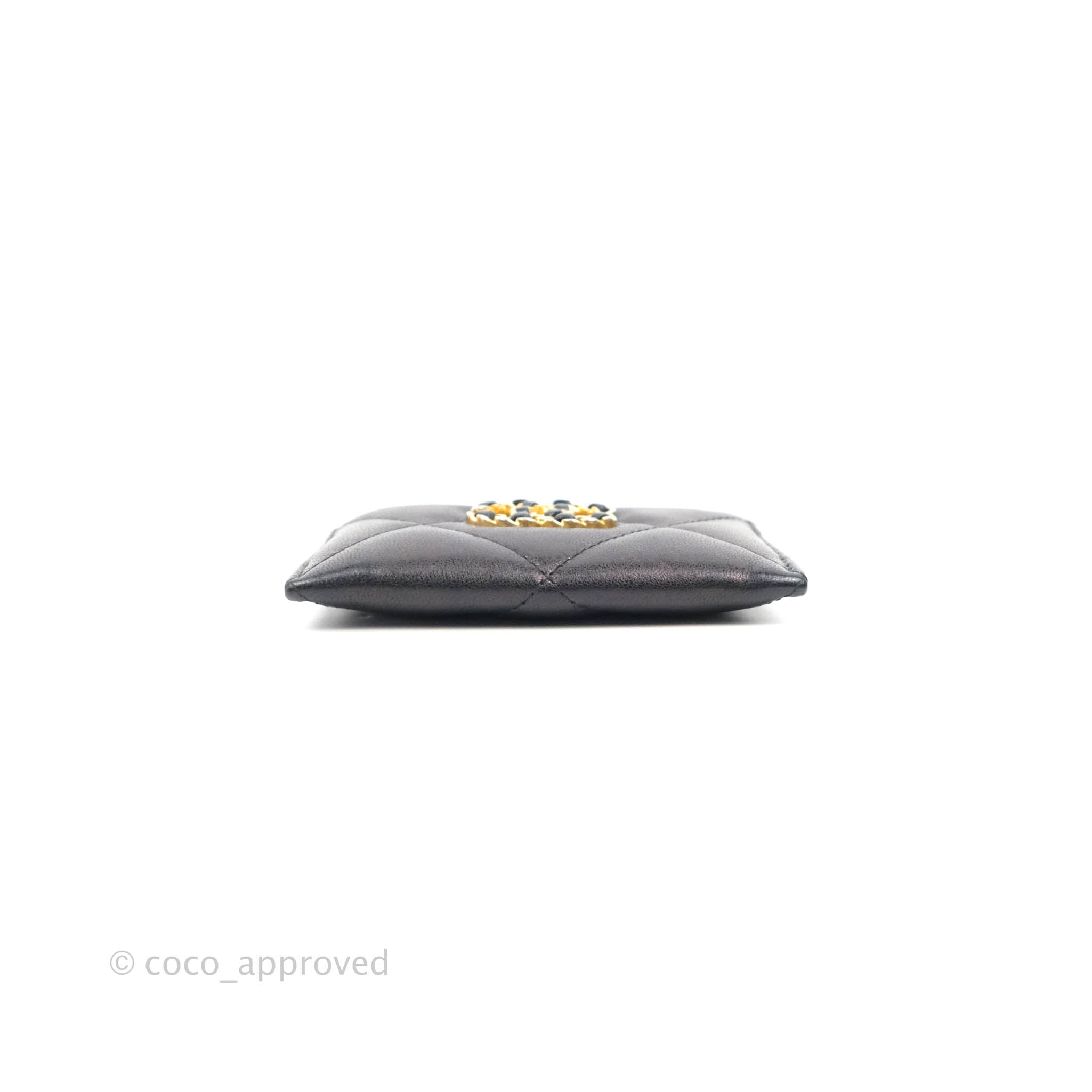 Chanel 19 Quilted Iridescent Black Leather Flat Card Holder Wallet - Perfect for Everyday Use & Luxury Gift Giving