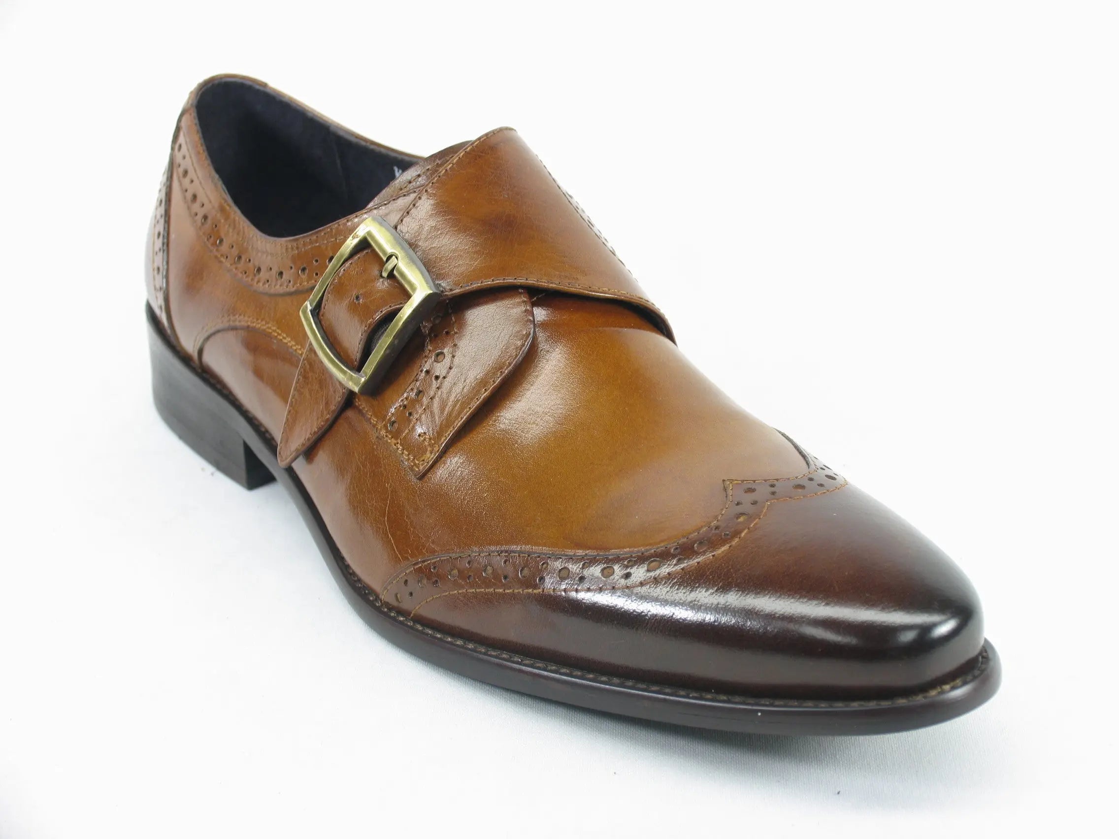 Premium Burnished Wingtip Monk Strap Dress Shoes KS099-710 | Genuine Leather Business & Formal Shoes for Men | Perfect for Office, Weddings & Special Occasions