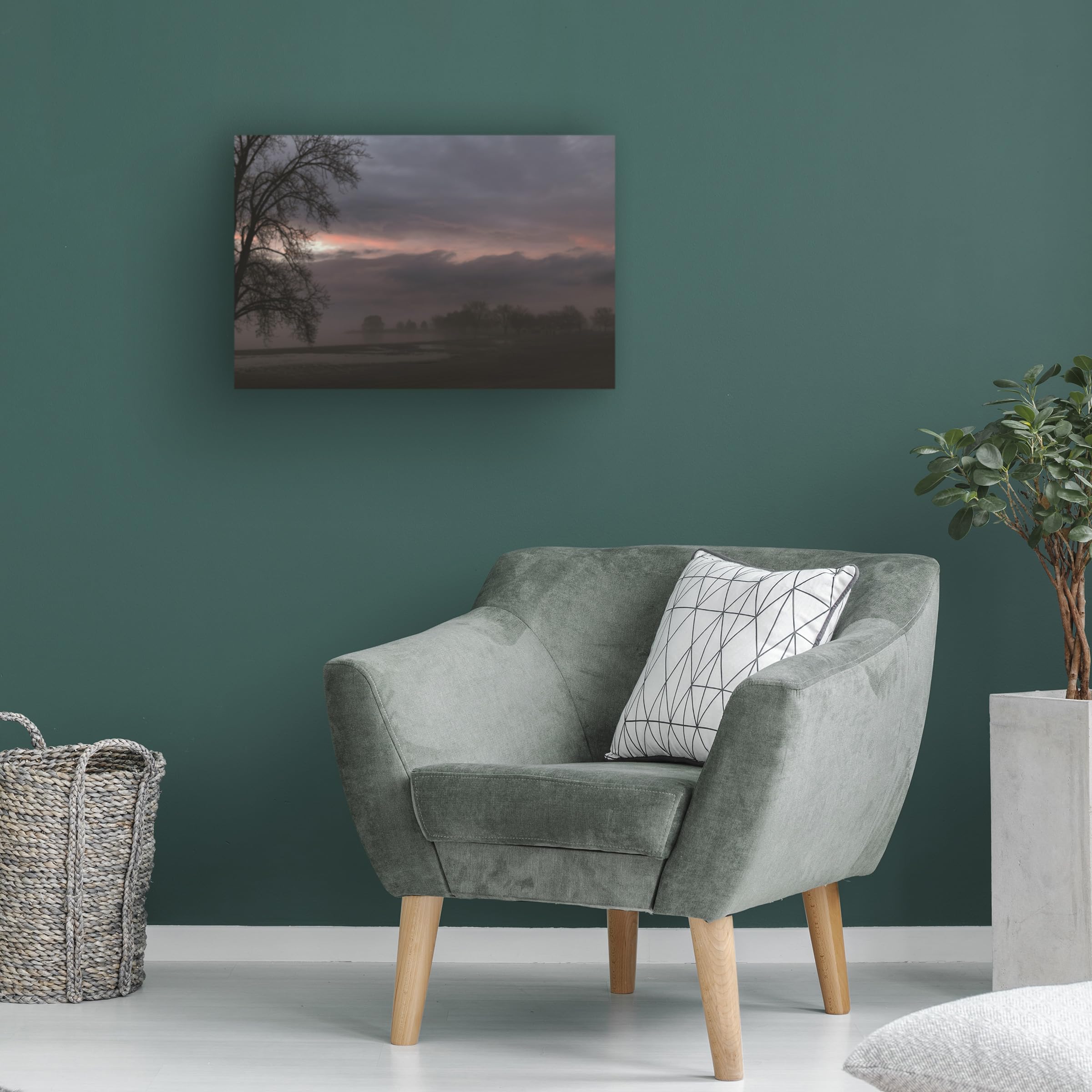 Kurt Shaffer 'Foggy Evening At The Lake' Canvas Wall Art Print - Landscape Nature Photography for Living Room, Bedroom & Office Decor