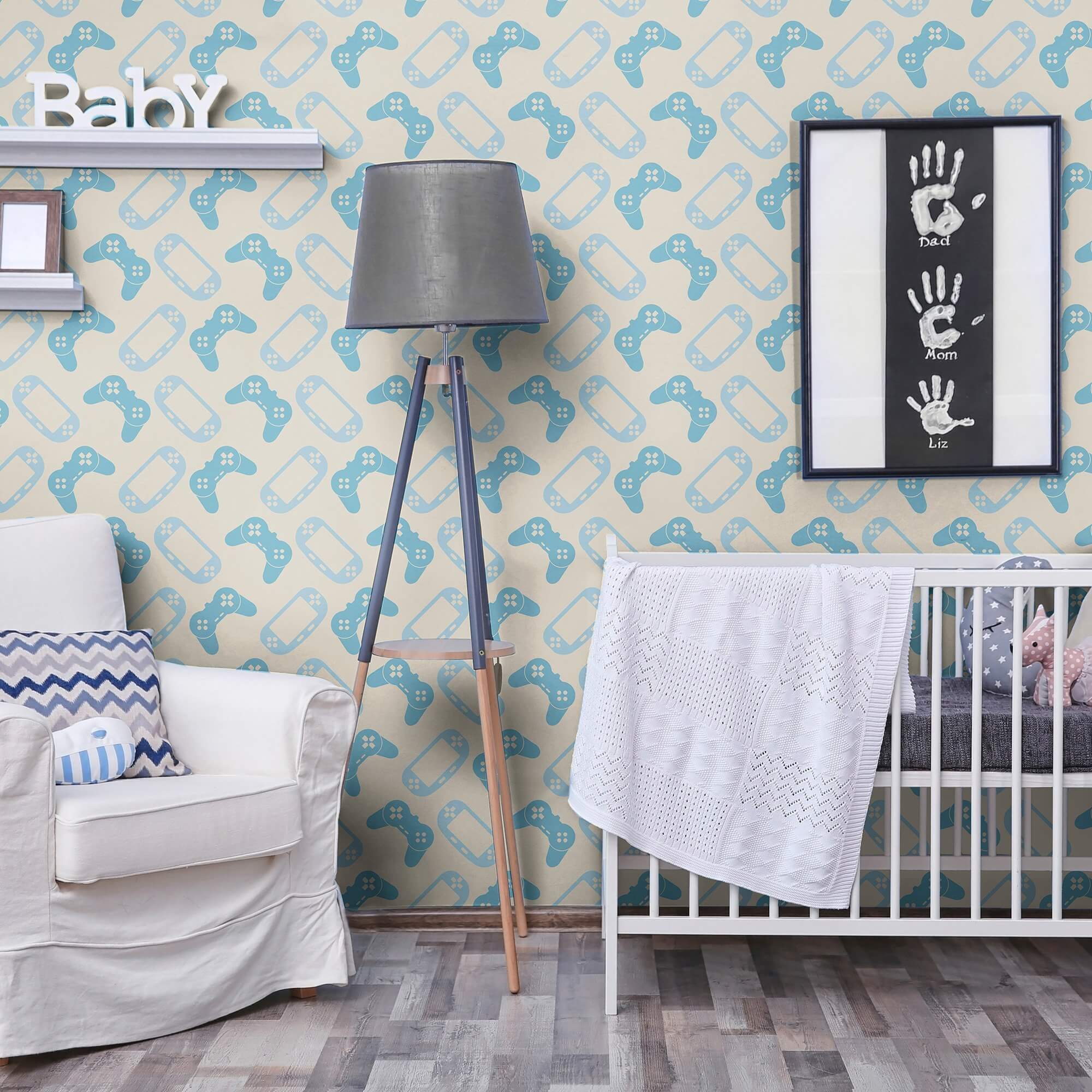 Blue Gaming Themed Peel and Stick Removable Wallpaper for Kids' Room - Easy DIY Wall Decoration for Bedroom, Nursery, or Playroom