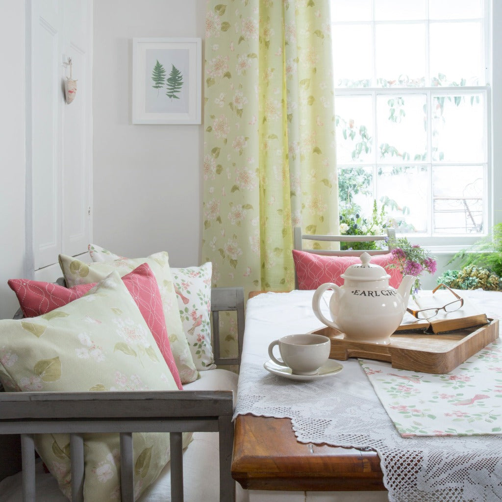 Abigail Hydrangea Fabric - Soft Green Cotton Blend Textile for Home Decor, Upholstery & DIY Craft Projects