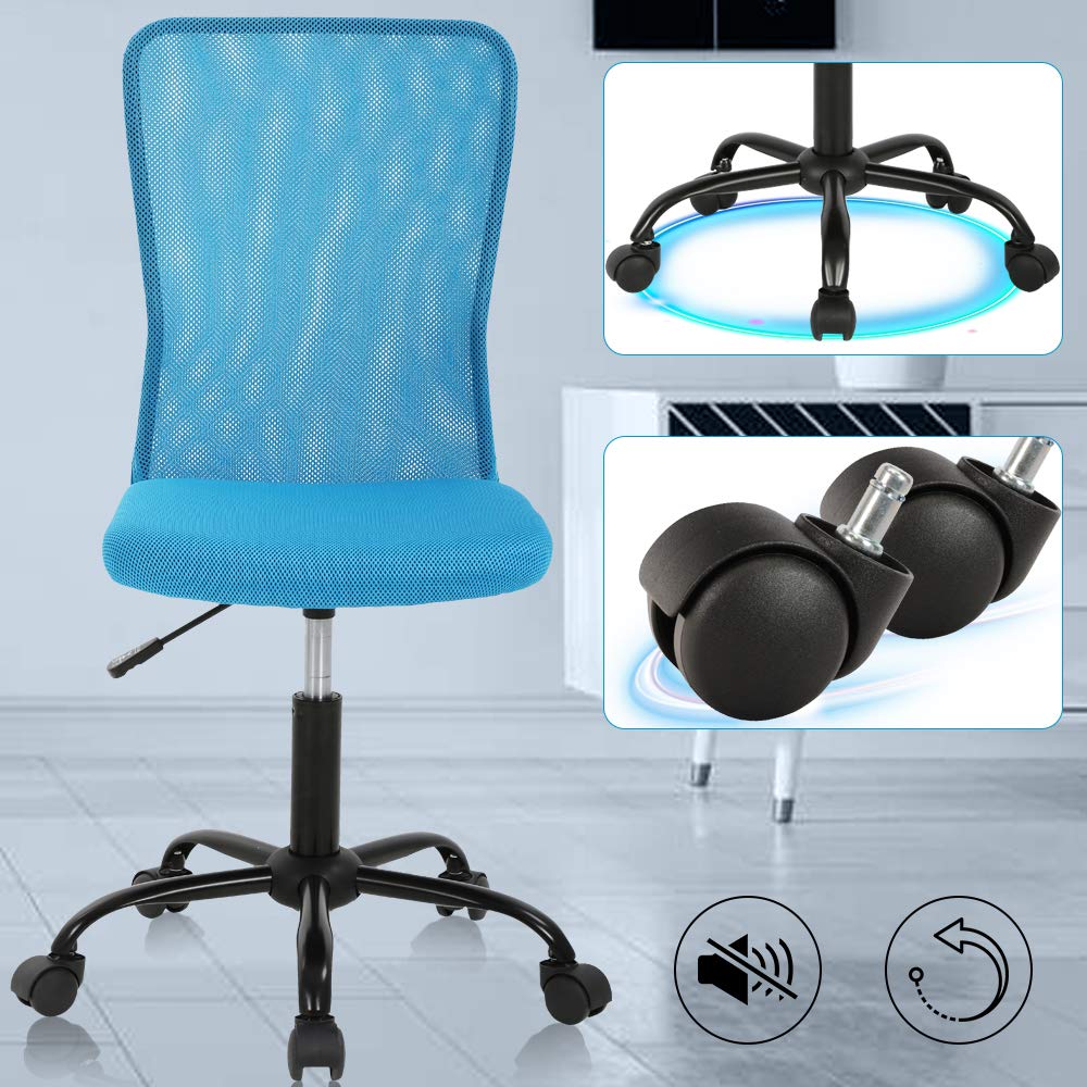 Ergonomic Home Office Chair - Adjustable Height Mid Back Mesh Computer Desk Chair for Students & Professionals, No Armrest Modern Task Swivel Rolling Chair - Blue - Perfect for Small Offices & Study Rooms