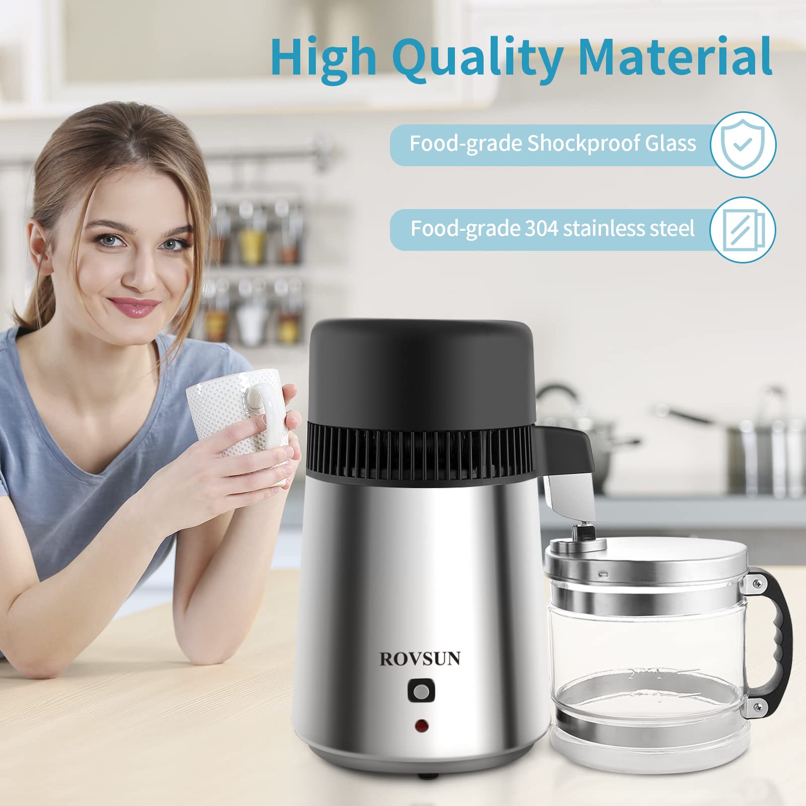 **Bonnlo Upgraded 4L Water Distiller Countertop 750W with Glass Container & Stainless Steel Interior - Pure Water Maker for Home, Lab, Baby Formula, and Humidifiers**