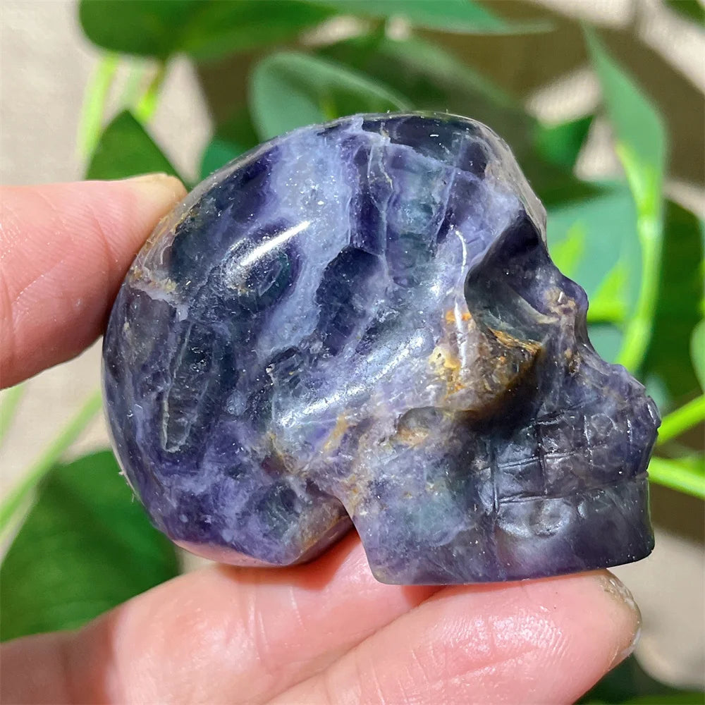 Natural Green and Purple Fluorite Crystal Skull Carving - Healing Stone, Quartz Mineral Gemstone for Spiritual Crafts, Home Decor, Meditation & Energy Work