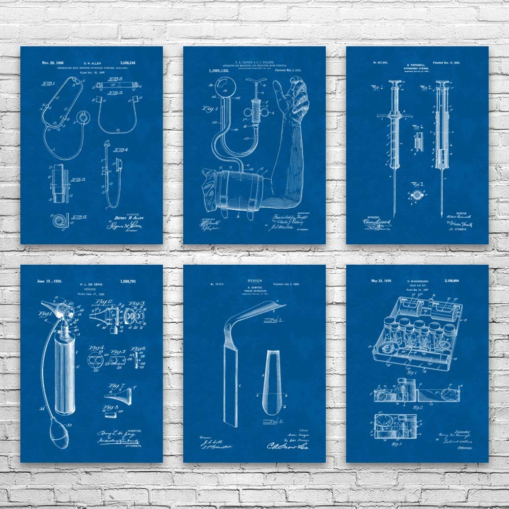 Doctor Tools Posters Set of 6 - Nurse & Medical Student Gift - Stethoscope Decor - Medical Art Print - Surgeon Gift Blueprint (8x10 inch) - Perfect for Clinic, Hospital, Office & Home Decor