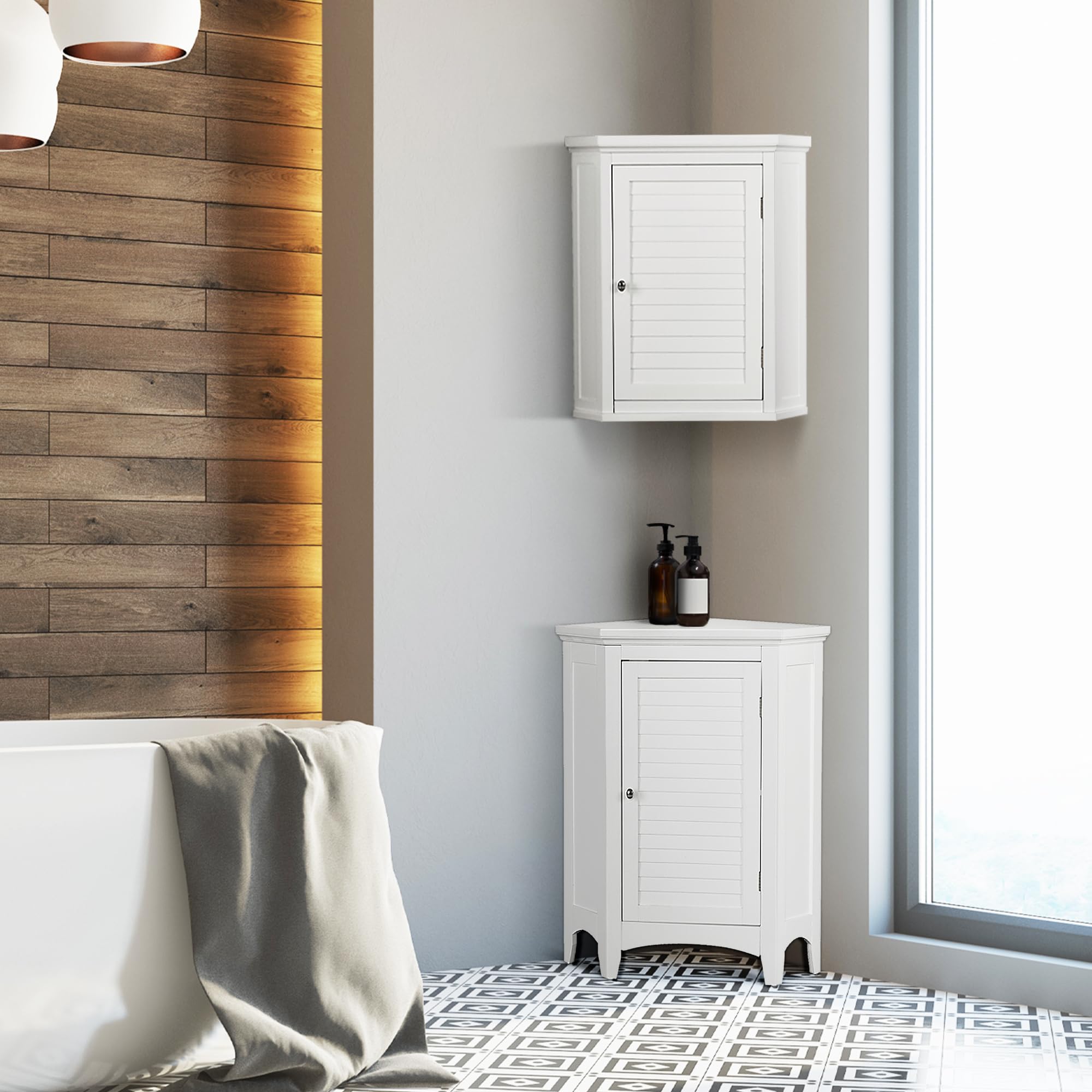 White Adjustable Corner Wall Cabinet for Kitchen & Bathroom Storage