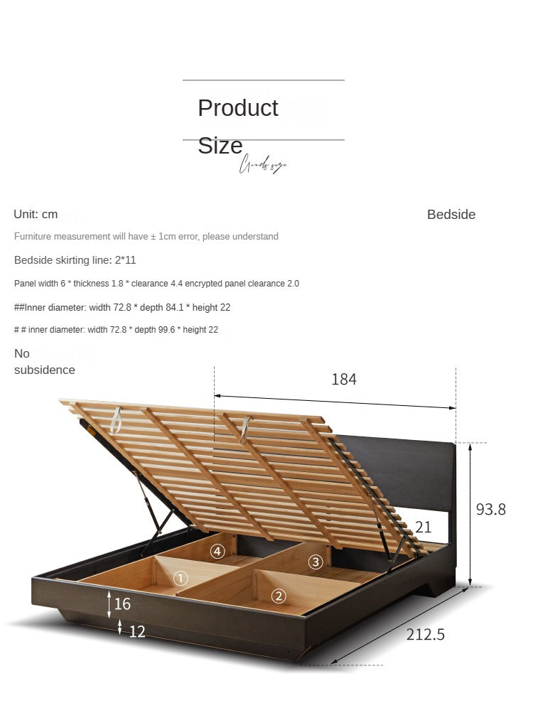 Solid Oak Wood Floating Platform Bed with LED Lights - Modern Smoky Finish for Bedroom, Guest Room, or Studio Apartment