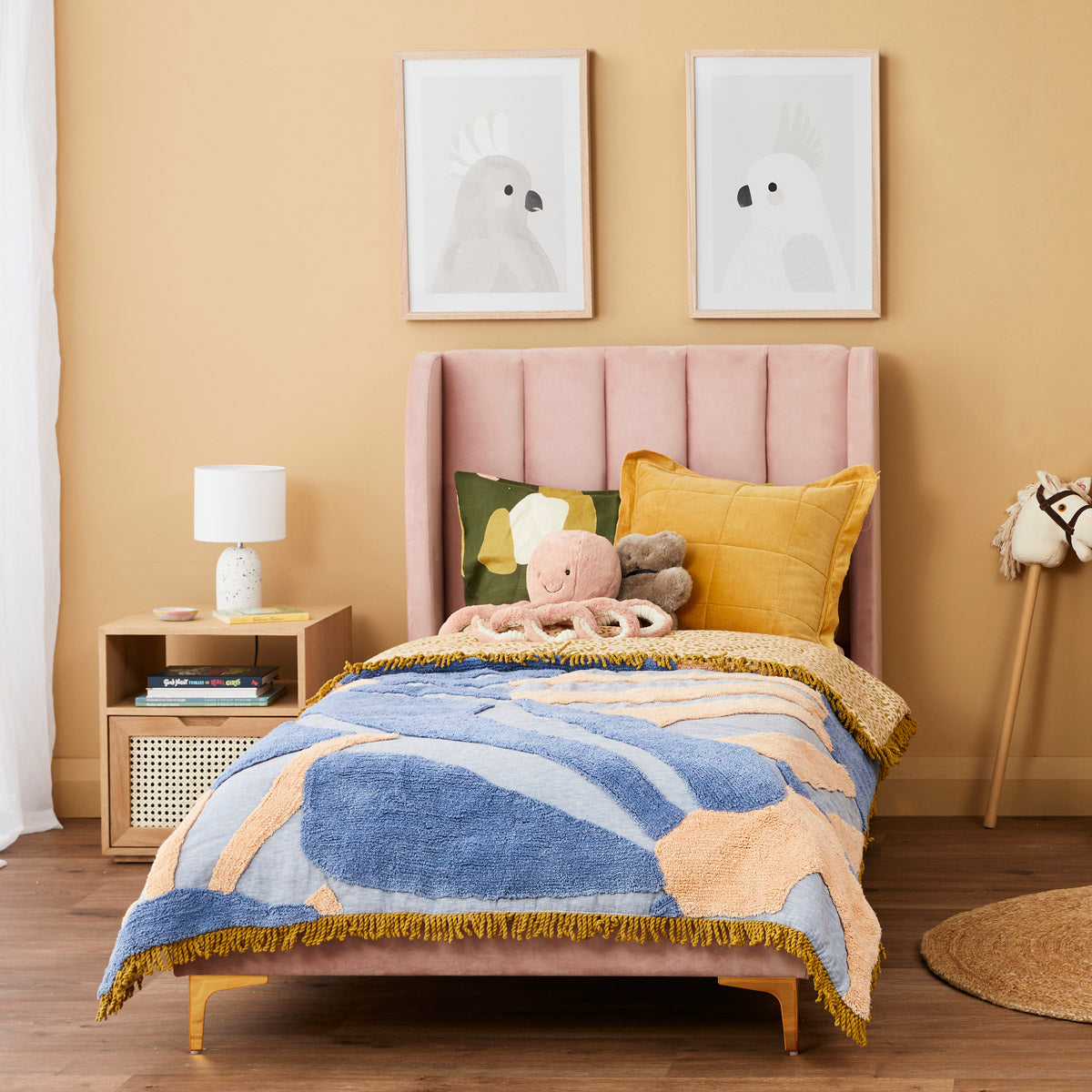 Georgia Velvet Single Bed Frame - Blush Pink Upholstered Platform Bed with Wooden Slats - Perfect for Small Bedrooms, Guest Rooms & Dorm Rooms