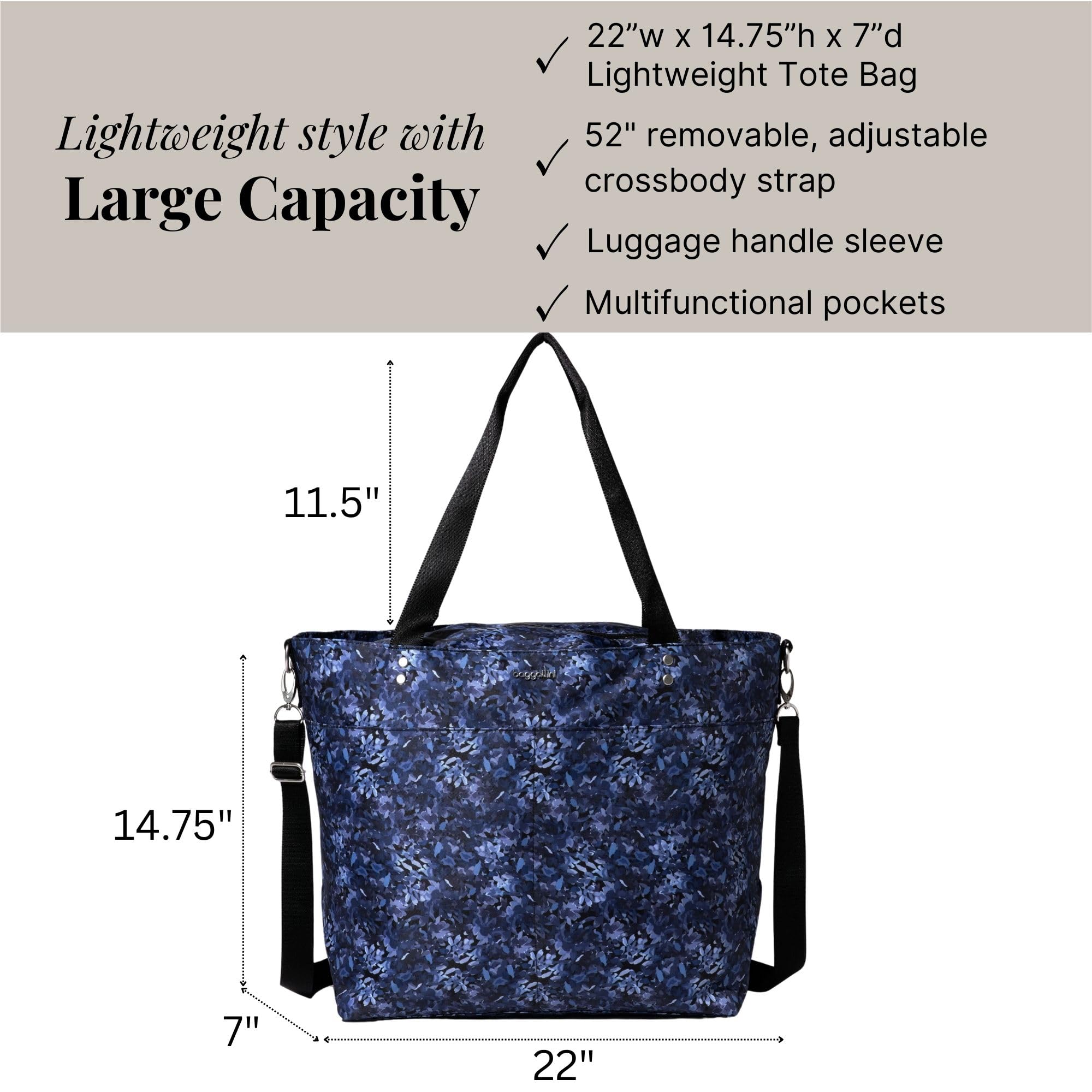 Large Lightweight Nylon Tote Bag for Women - Spacious Carryall Weekender with Zipper Top & Luggage Sleeve - Perfect for Travel, Beach, Work and Gym Use