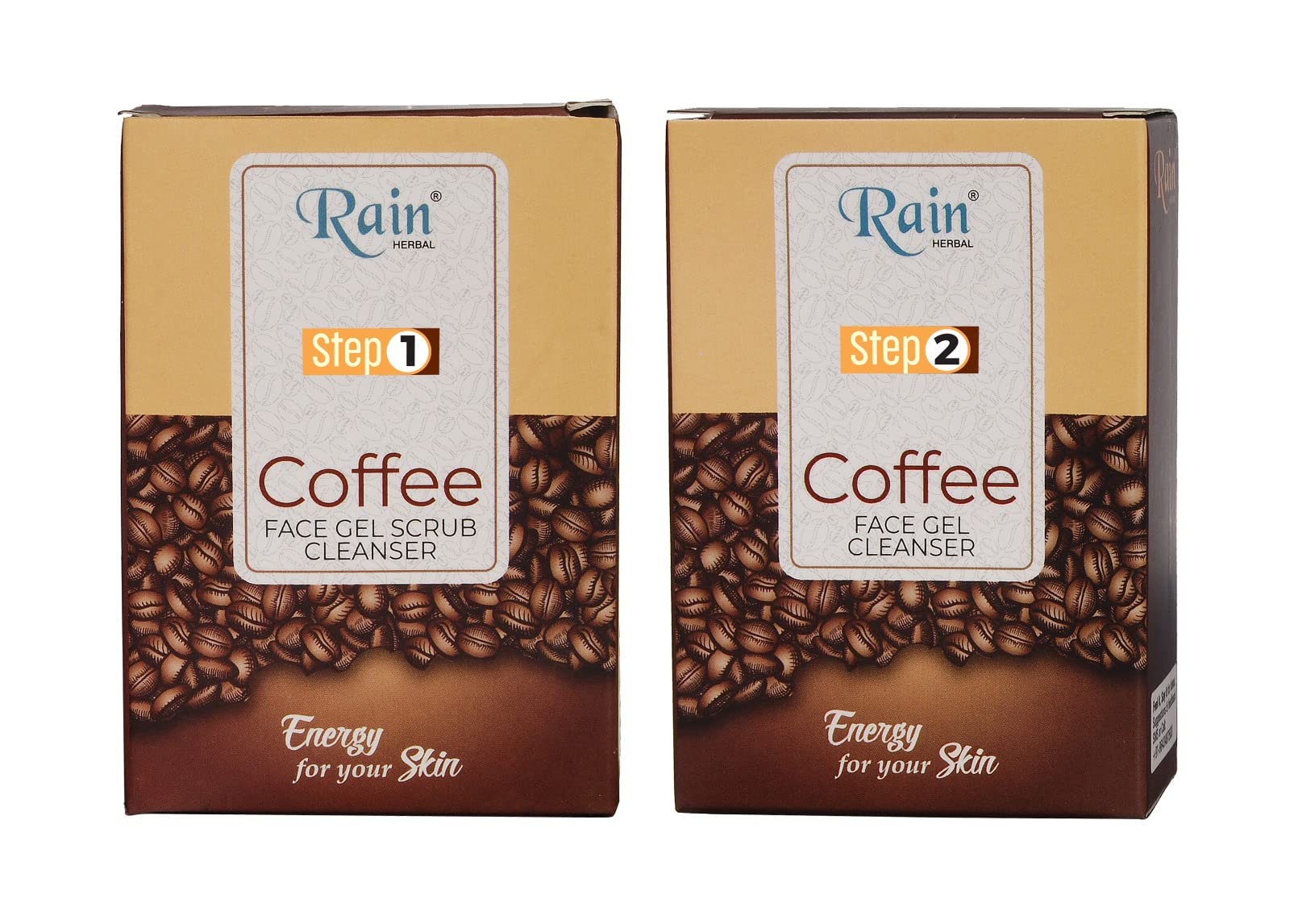 Rain Herbal Coffee Face Cleanser Set - Exfoliating Scrub & Cleansing Gel for Glowing Skin | Acne Treatment & Blackhead Removal | Morning & Night Skincare Routine