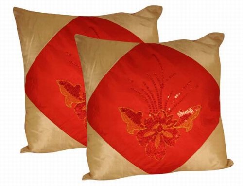 Luxury Oriental Silk Cushion Cover - Red Decorative Pillow Case for Sofa, Bed & Home Decor | Perfect for Living Room, Bedroom & Boho Chic Interior Design