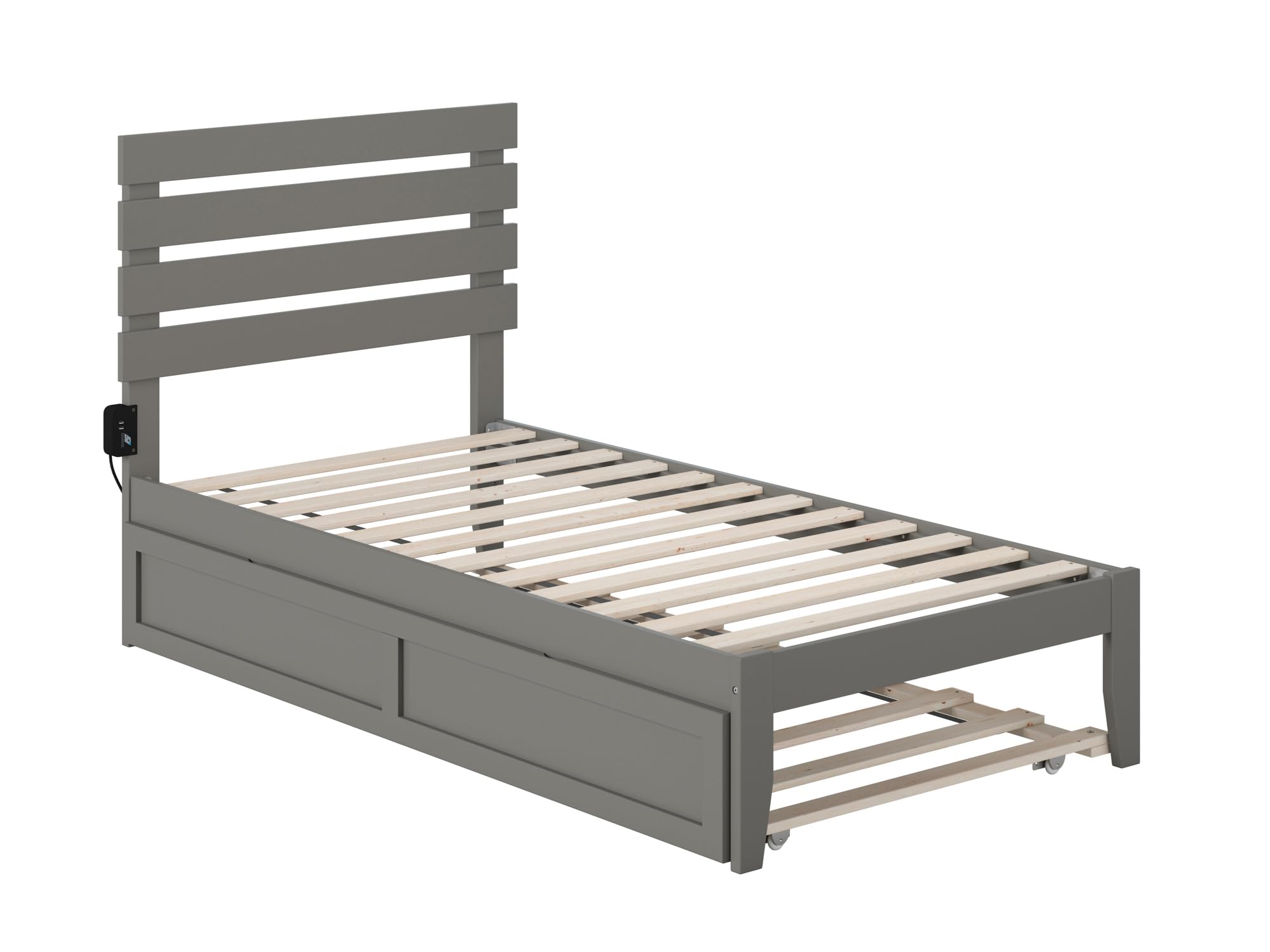 AFI Oxford Platform Bed Frame with Twin Trundle and USB Charging Port - Gray Wooden Bed for Small Spaces, Guest Room & Kids Bedroom