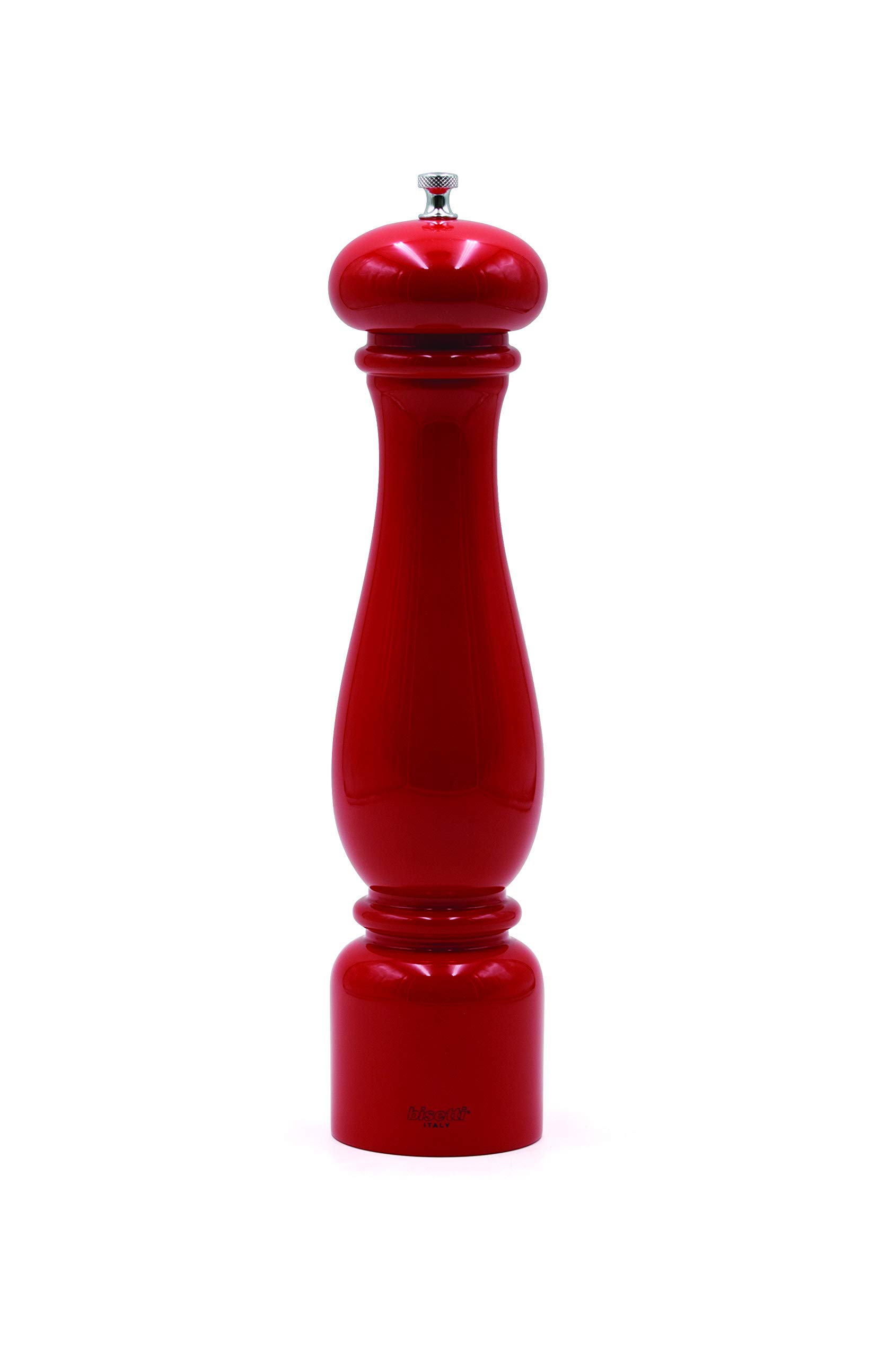 Bisetti 32cm (12.6 Inch) Firenze Red Lacquered Beech Wood Salt Mill with Adjustable Ceramic Grinder - Premium Kitchen Tool for Seasoning, Cooking & Tabletop Display