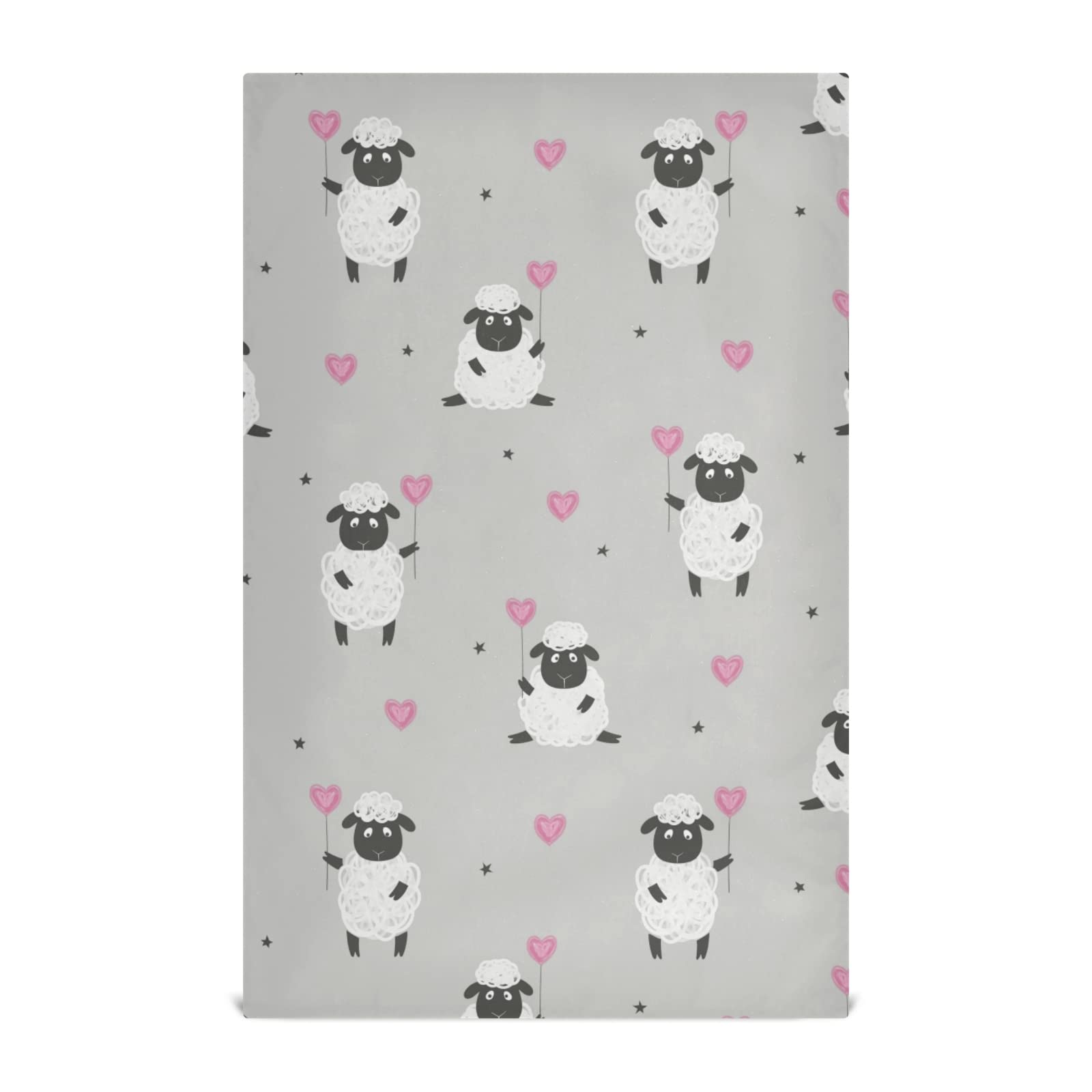 Cute Black and White Sheep with Pink Hearts Kitchen Dish Towel Set - 100% Polyester, Hemmed Edge, Hanging Loop - Perfect for Washing Dishes, Drying Hands, and Decorating Your Farmhouse Kitchen