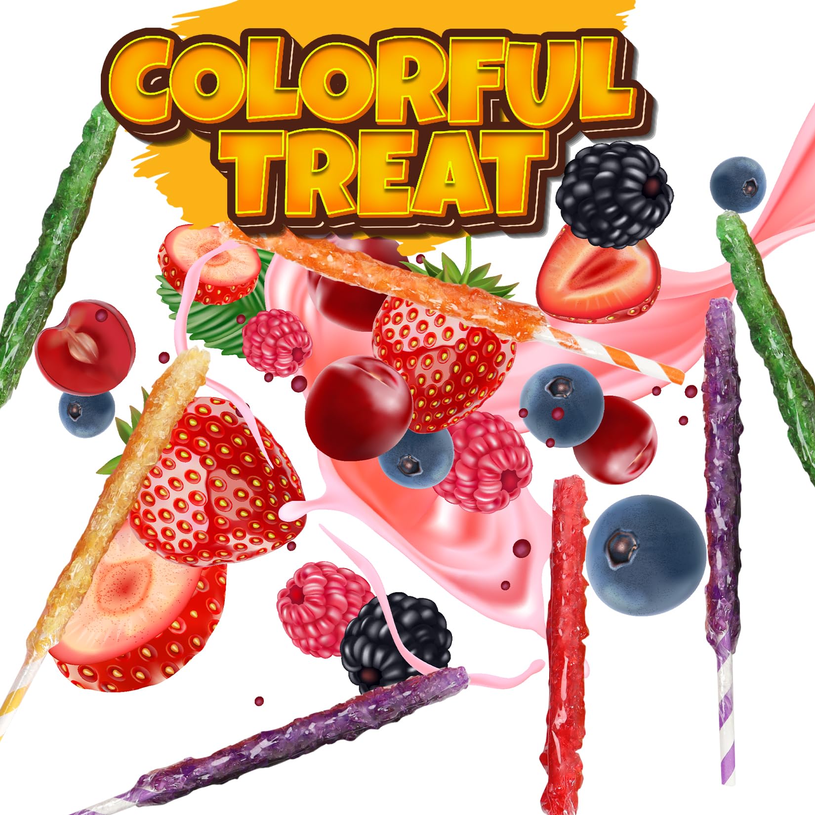 Fusion Select 24 Crystal Rock Candy Sticks - Assorted Flavored Hard Sugar Lollipops - Individually Wrapped Bulk Candy for Parties, Buffets & Kids Treats - Perfect for Birthday Celebrations, Wedding Favors & Classroom Rewards