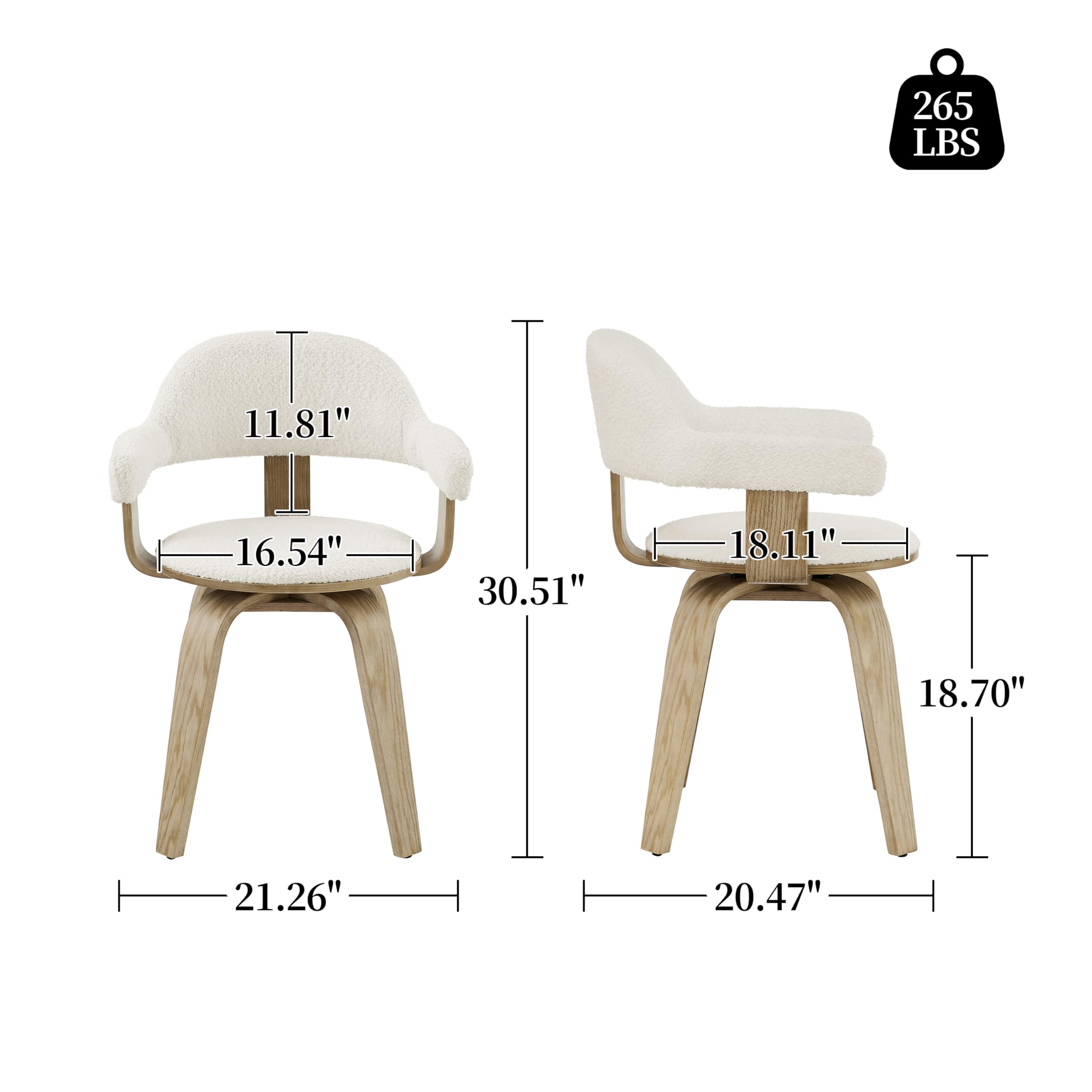 Art Leon Mid Century Modern Swivel Accent Chair - No Wheels Desk Chair with Boucle Fabric & Wood Legs for Home Office, Living Room or Bedroom - White | Perfect for Workspaces, Reading Nooks & Cozy Home Decor