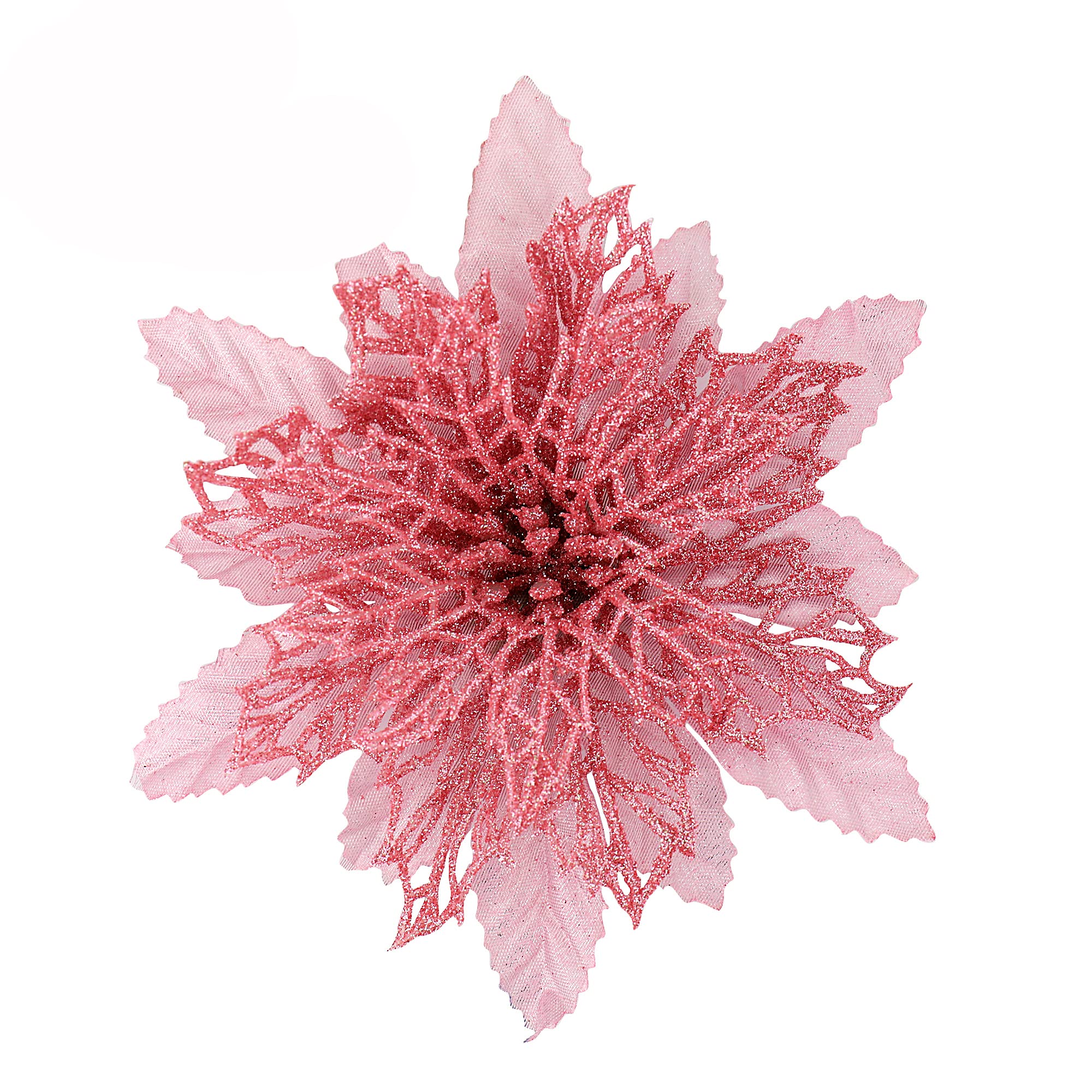 12Pcs Glitter Poinsettia Flowers for Christmas Tree Decor, Wedding, Wreaths