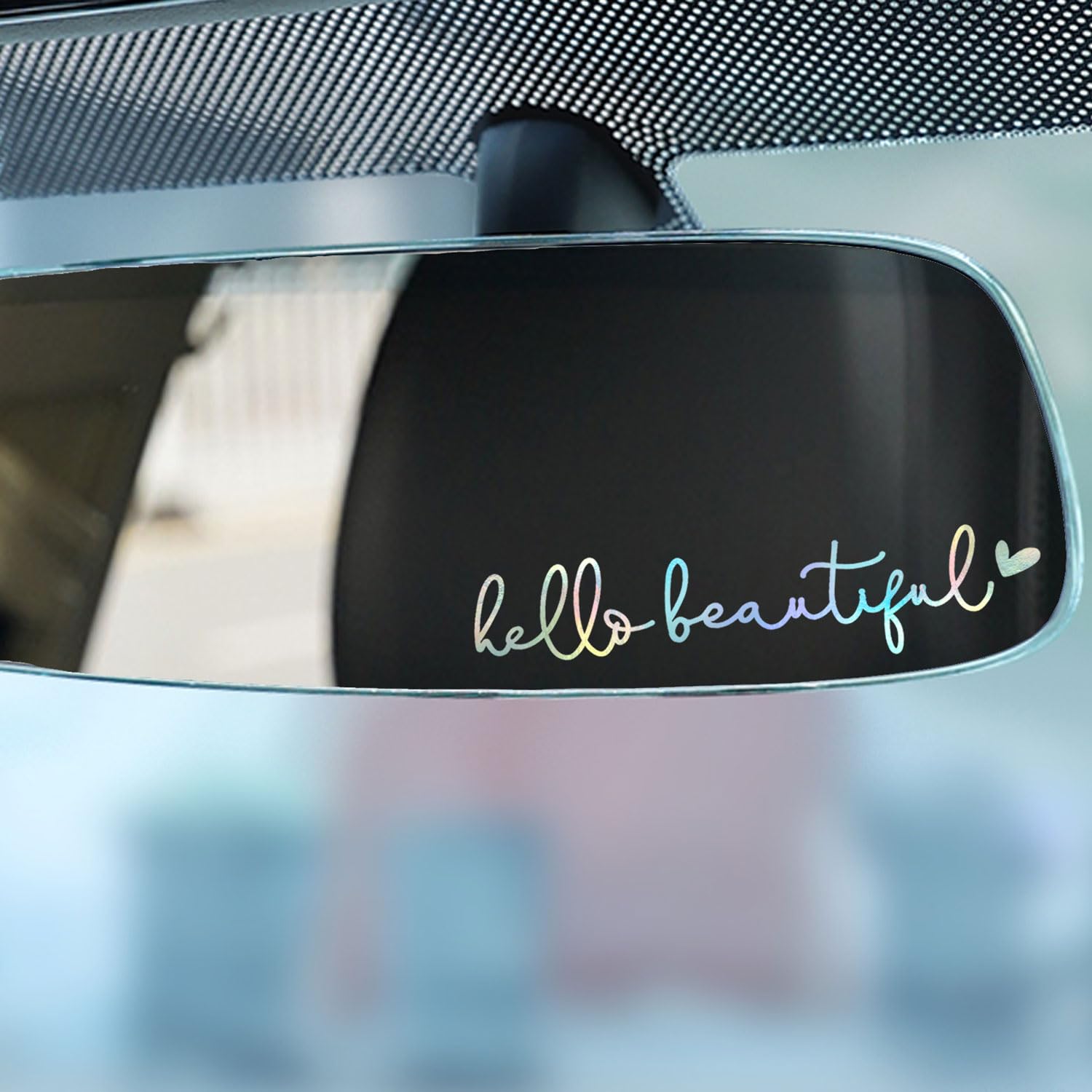 2 Pack Hello Beautiful Mirror Decals - Holographic Motivational Stickers for Car Rearview Mirror, Tumblers & Water Bottles - Self Love Affirmation Vinyl Decals for Women, Girls - Perfect for Daily Inspiration & Gifts