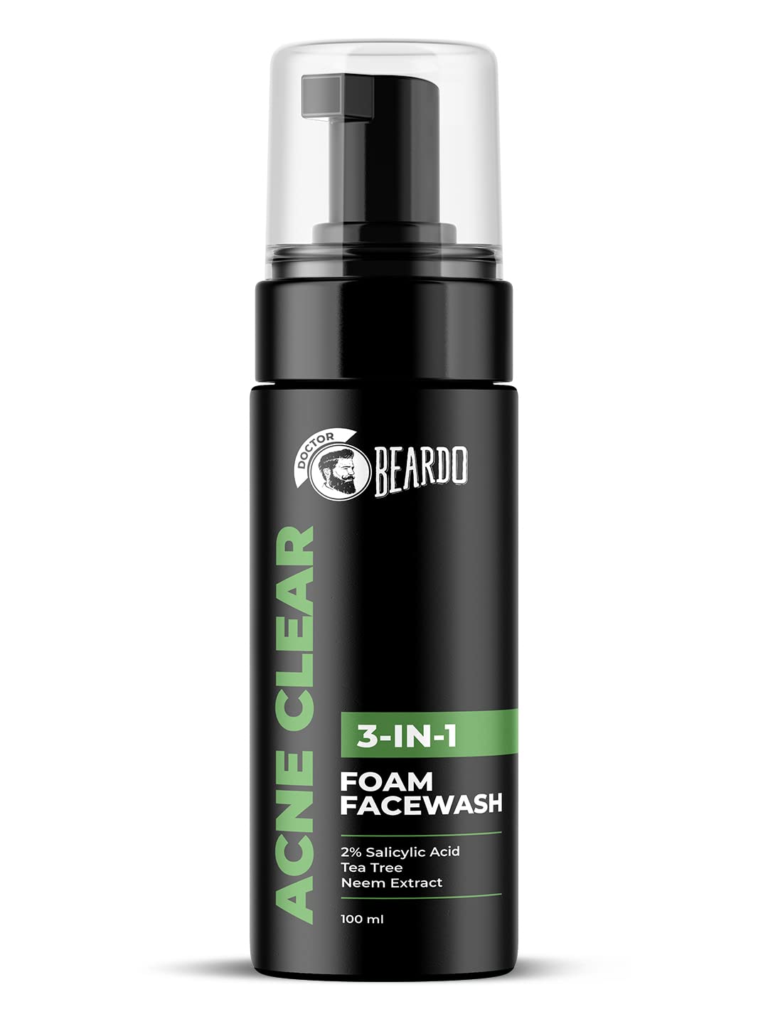 Beardo Acne Clear Foam Face Wash for Men - 100ml | 3-in-1 Anti Acne & Pimple Treatment with 2% Salicylic Acid | Oil-Free Face Cleanser for Acne Prone Skin | Perfect for Daily Skincare Routine & Travel