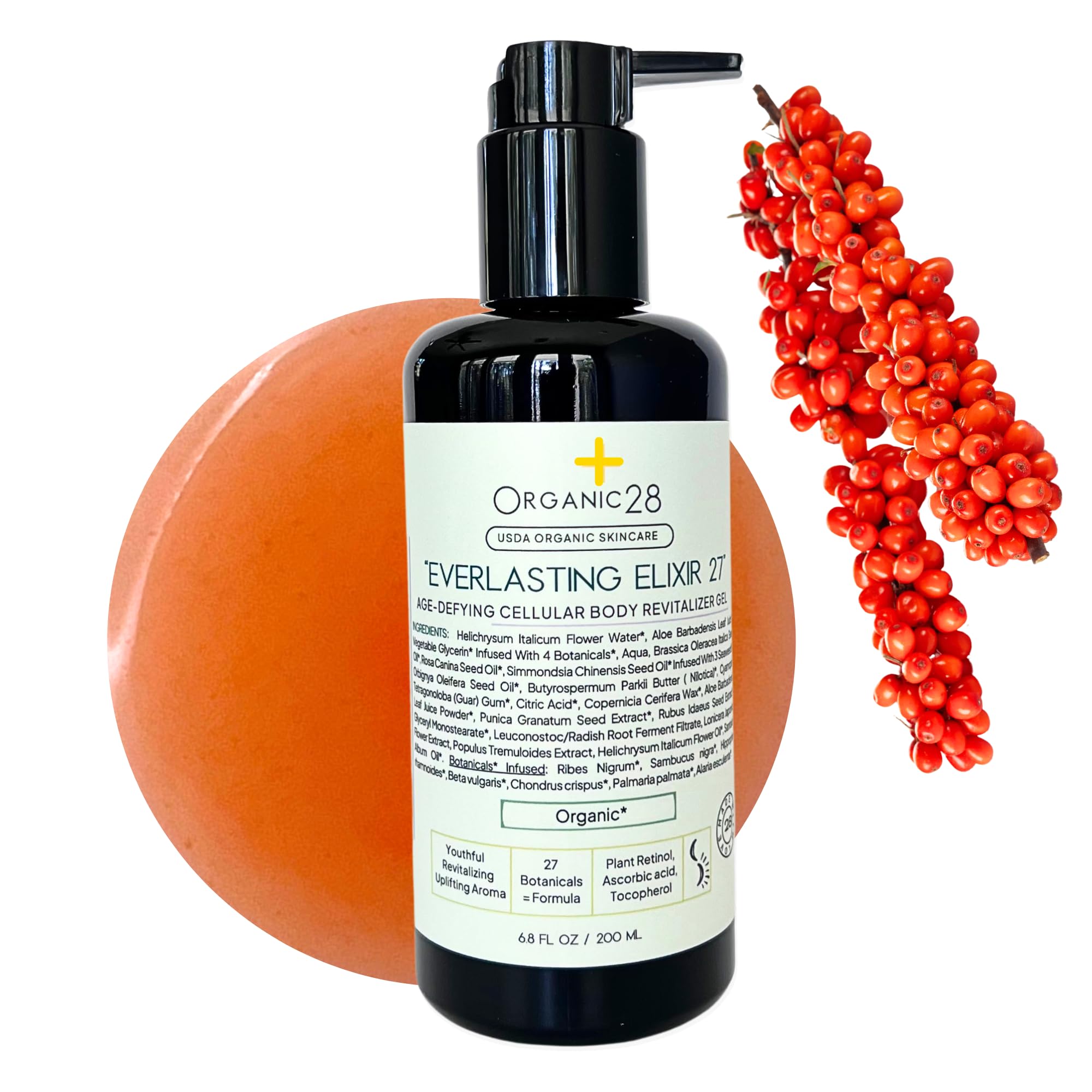 ORGANIC28+ 100% Organic Body Lotion - USA Made with 27 Botanicals & Helichrysum | Rejuvenating Body Moisturizer with Plant Retinol | Natural Aromatherapy Lotion for Women | 6.8 Fl Oz | Perfect for Dry Skin Care & Daily Hydration