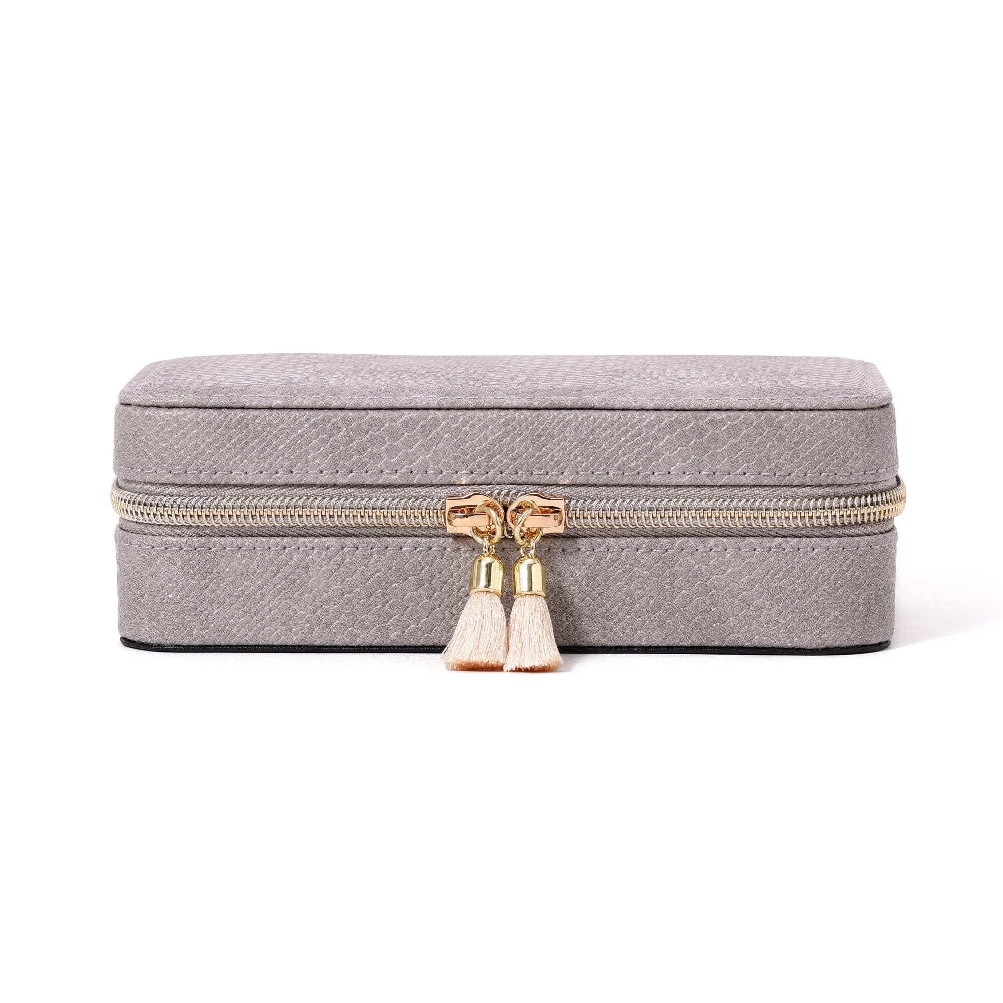 Flavia Travel Jewelry Box - Compact Organizer for Necklaces, Rings & Earrings - Perfect for Vacation, Business Trips & Gifts (M, Grey)