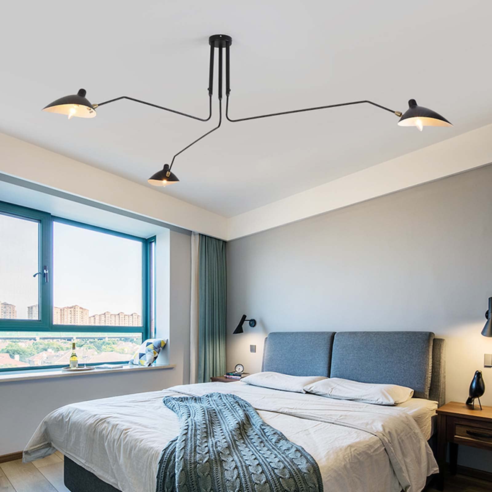 Vintage Mid Century Modern 3-Arm Branch Pipe Chandelier Ceiling Light with Adjustable LED Shade - Hanging Pendant Lighting for Living Room, Bedroom, Dining Room | Perfect for Home Decor, Wedding Venues & Restaurant Ambiance