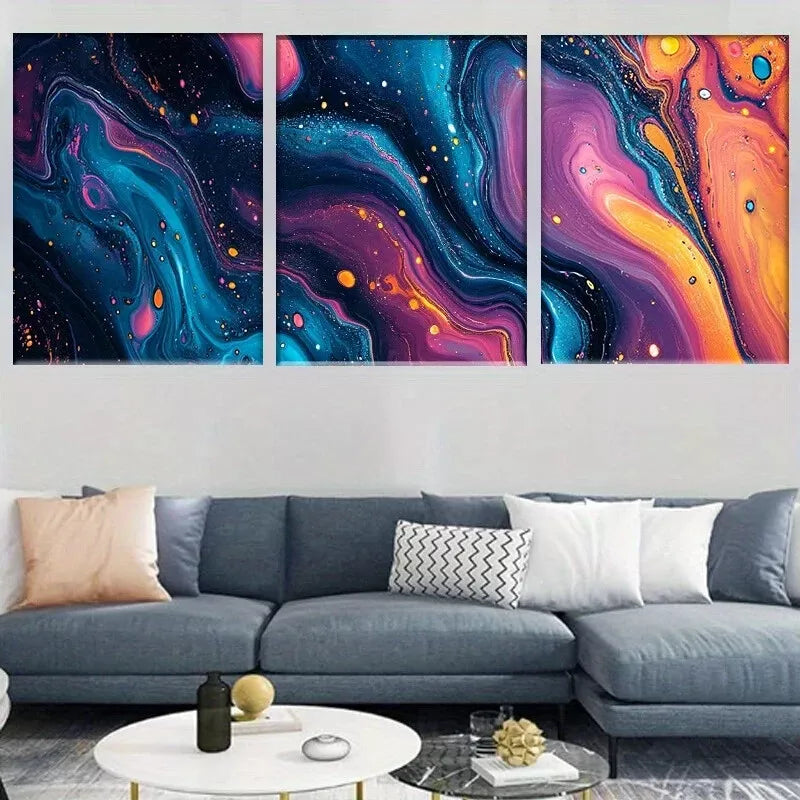 3-Piece Cosmic Fluid Abstract Galaxy Swirl Wall Art Set - Framed Canvas Prints 40x60cm - High Quality Australian Made Wall Decor - Perfect for Living Room, Bedroom & Office Decor