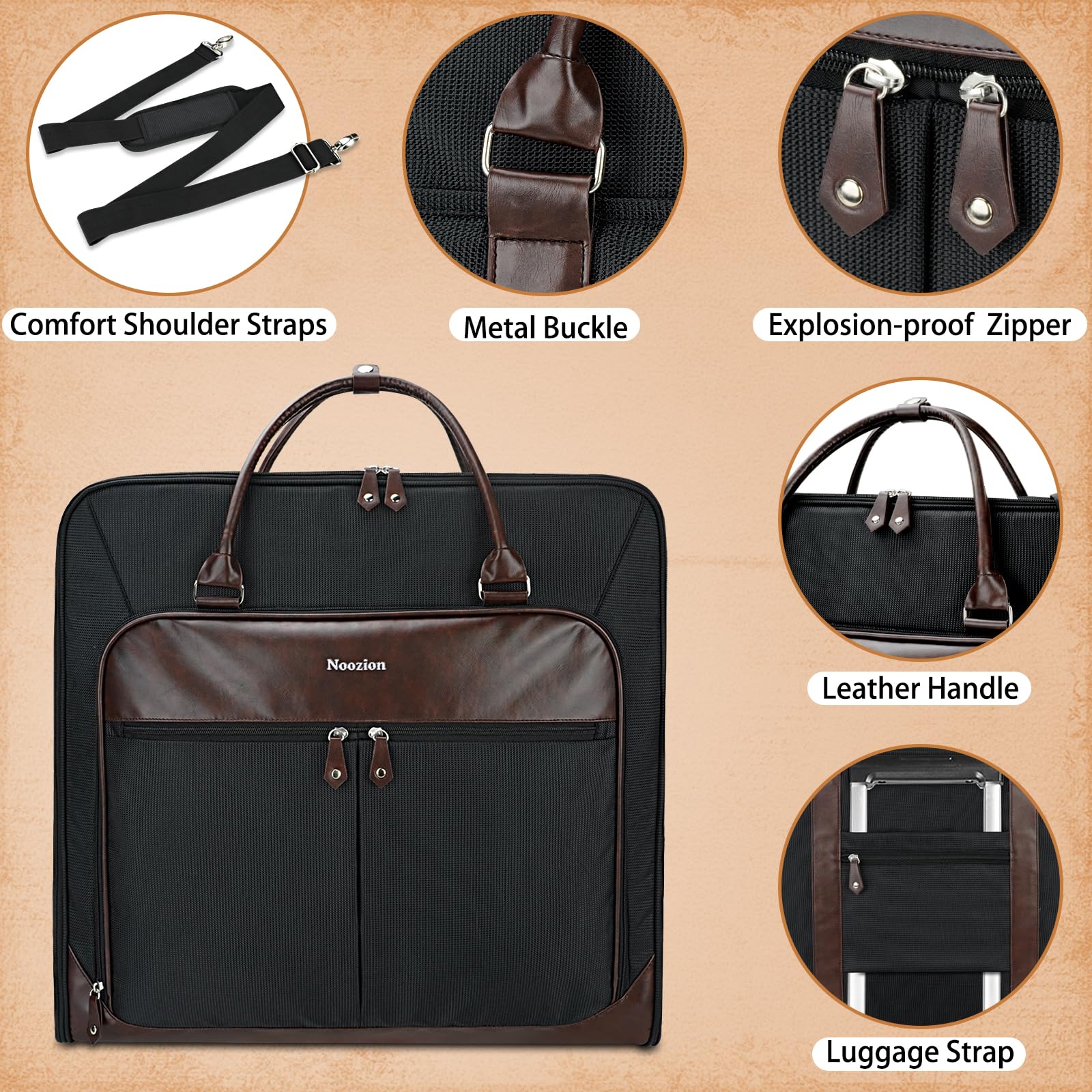 Premium Leather Garment Bag for Travel - Large Carry-On Suit Bag with Adjustable Strap - Business Hanging Luggage for Men & Women (Black) - Perfect for Business Trips, Weddings & Formal Events